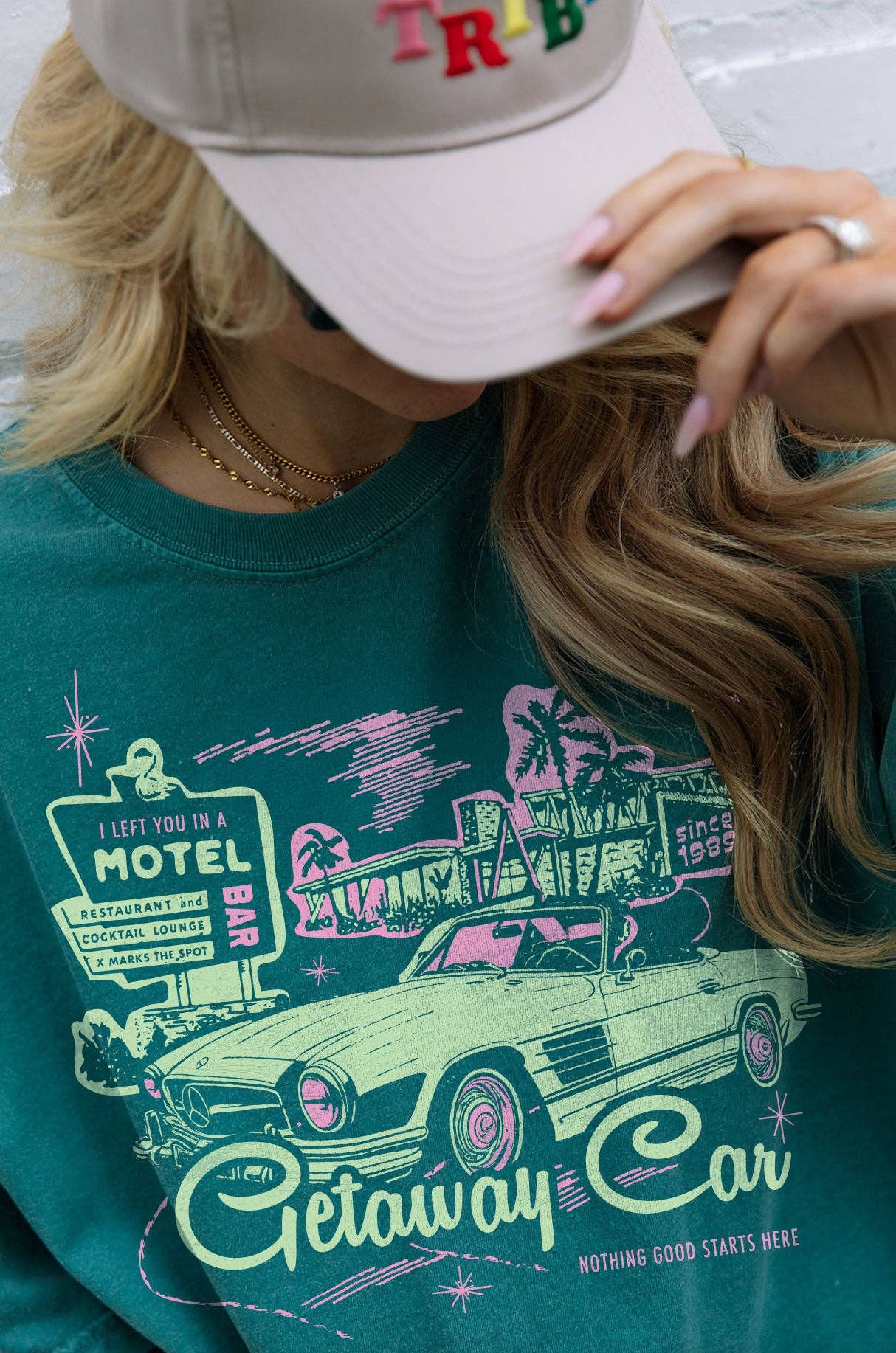 Getaway Car Motel Tee in Emerald
