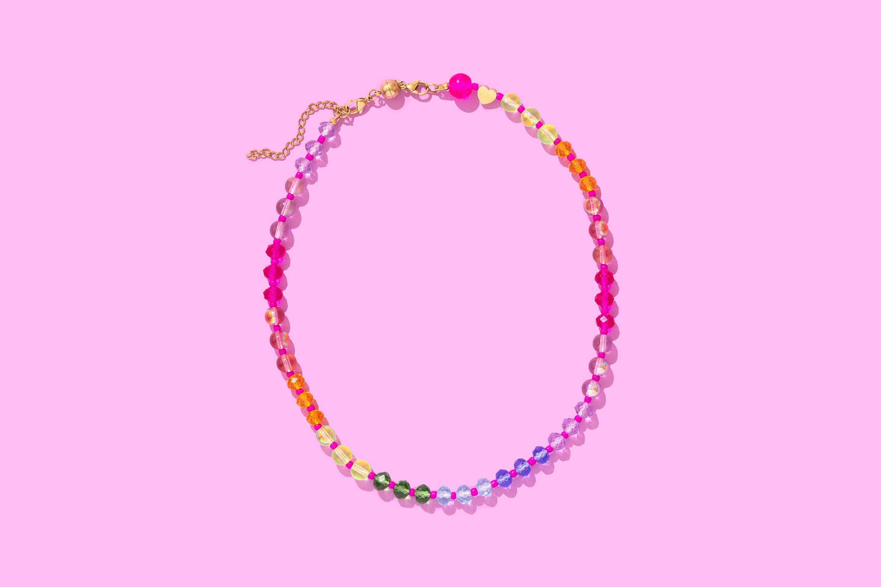 Beaded Necklace - Multi-Colored + Pink - Natalie
