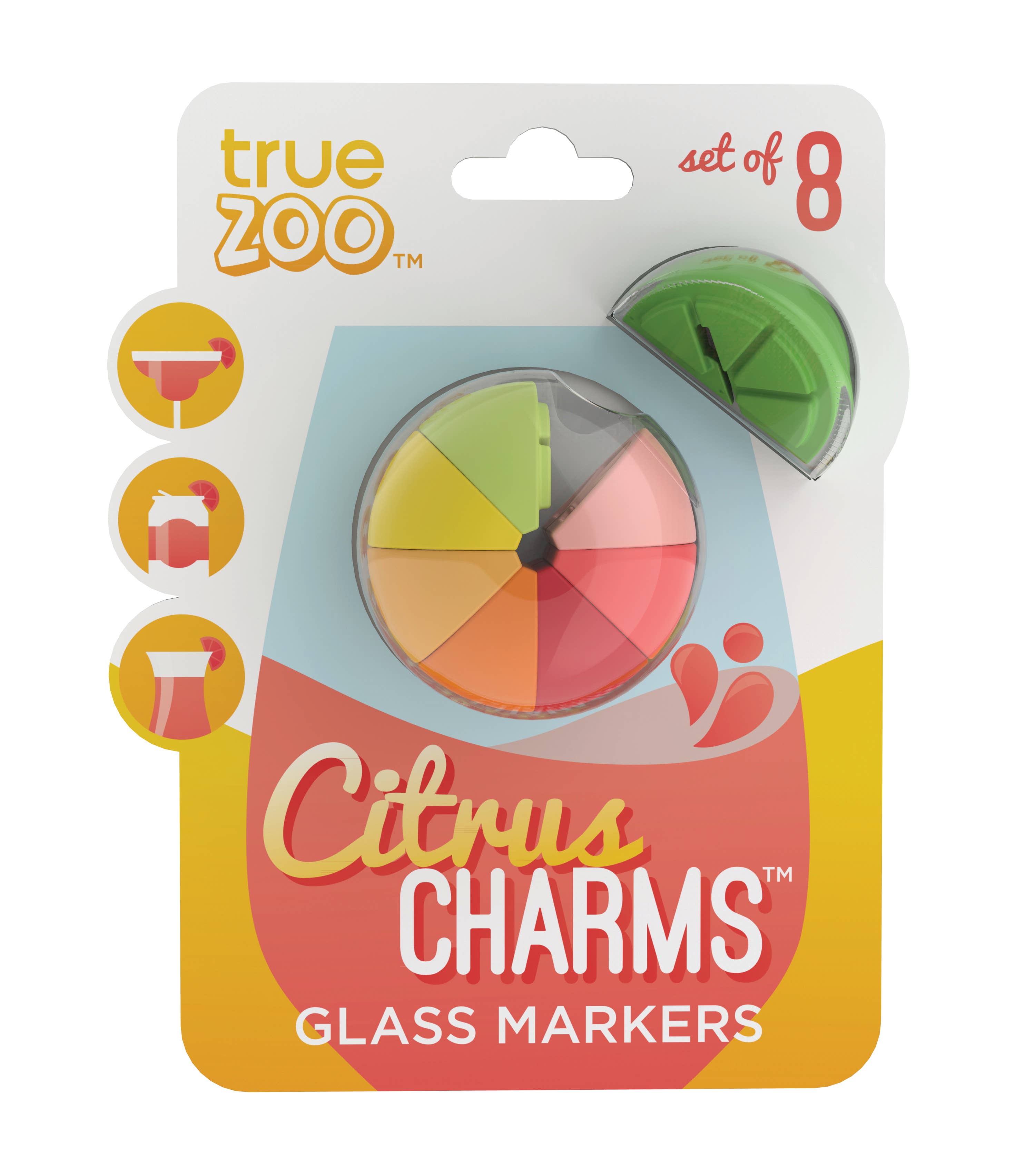 TrueZoo Citrus Charms Silicone Glass Markers - Set of 8