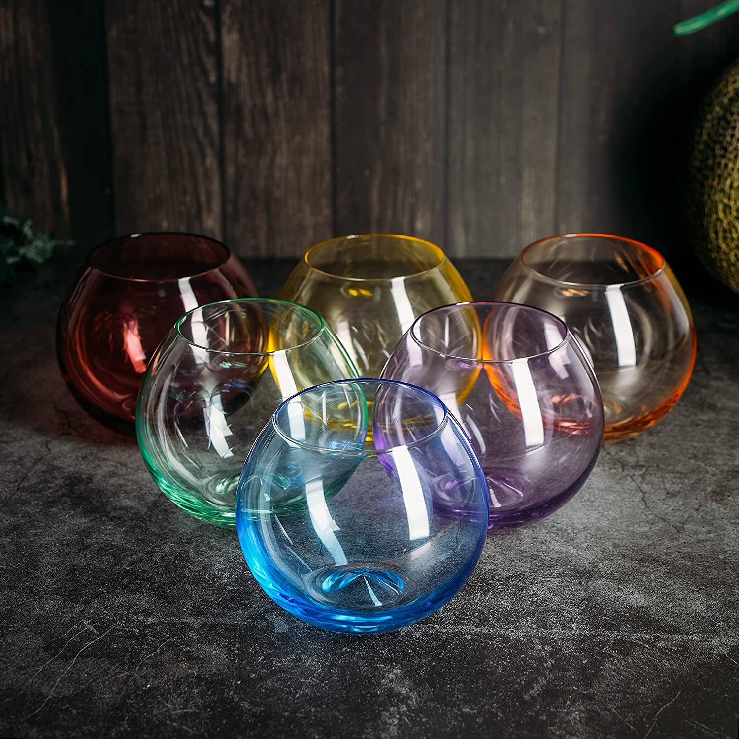 Colored Stemless Wine Glass Set, 18 oz 6-Set  Luxury Crystal