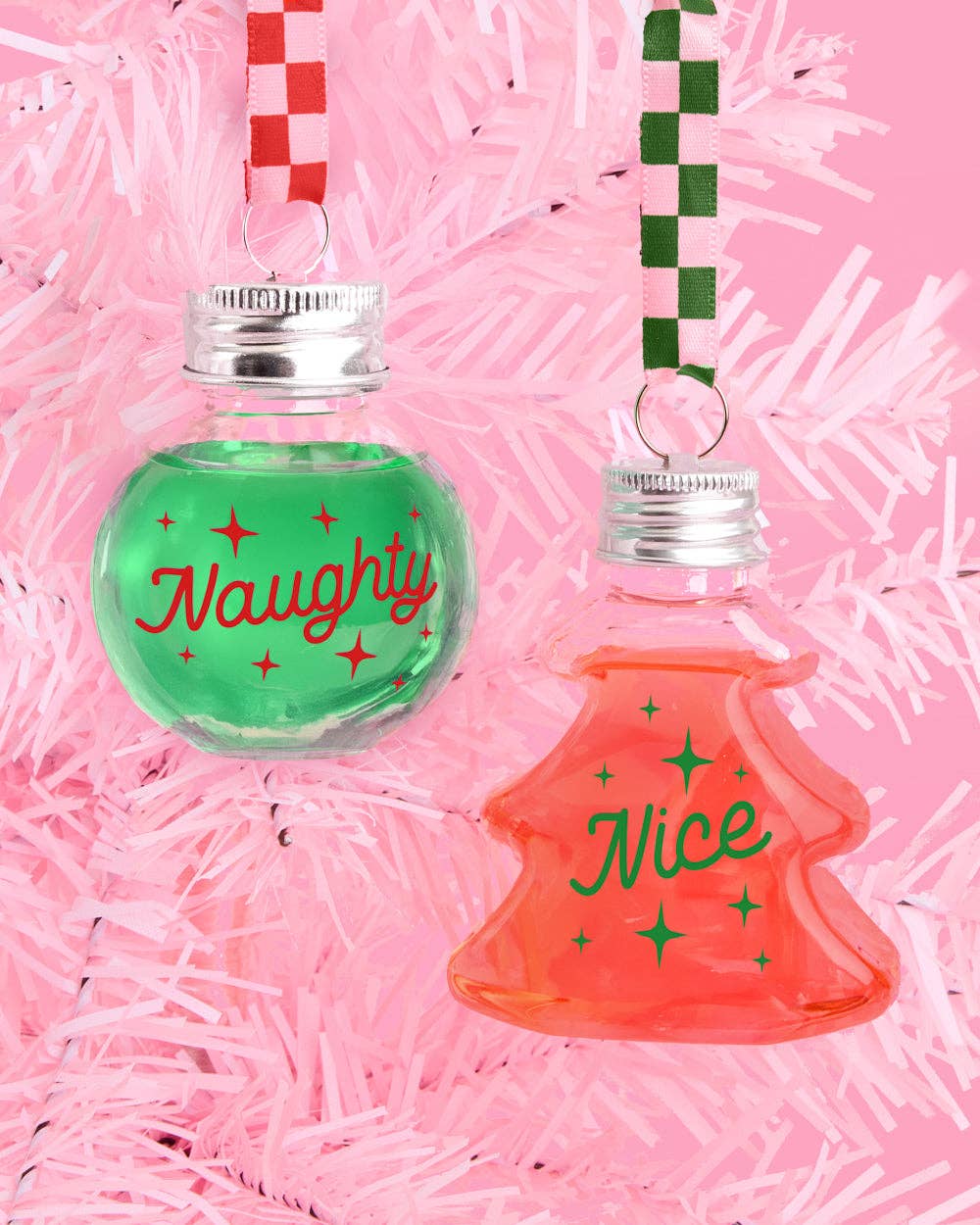 Christmas Spirit Ornaments - 10 shot glass ornaments, Christmas Party, Team Nice/Naughty