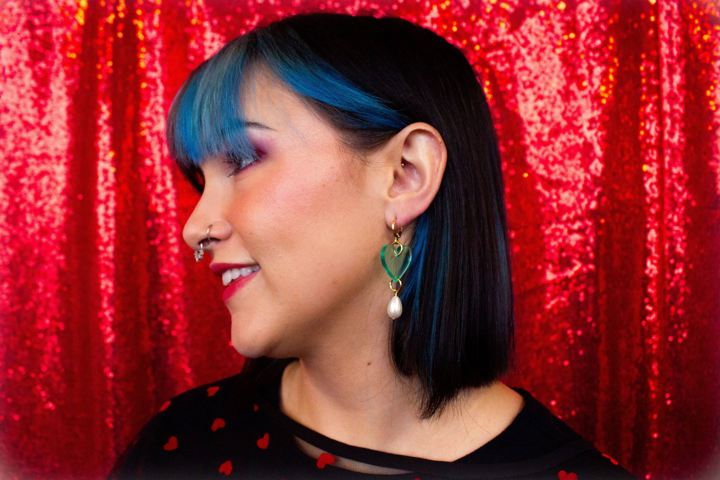 Acrylic Heart Pearl Drop Earrings