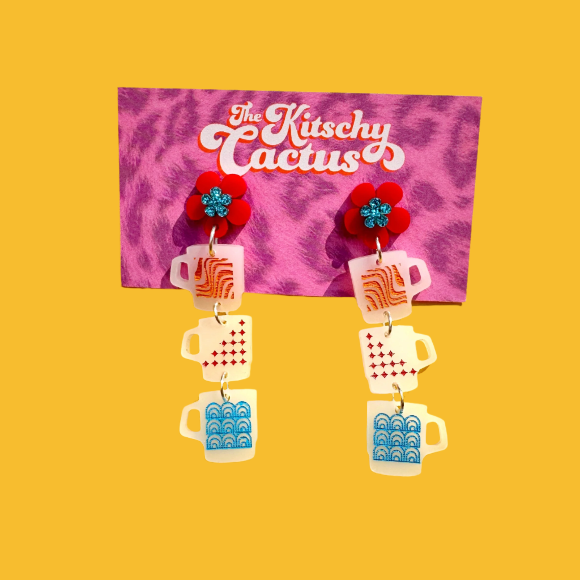 Cigarettes & Coffee- Vintage Milk Glass Mug Earrings