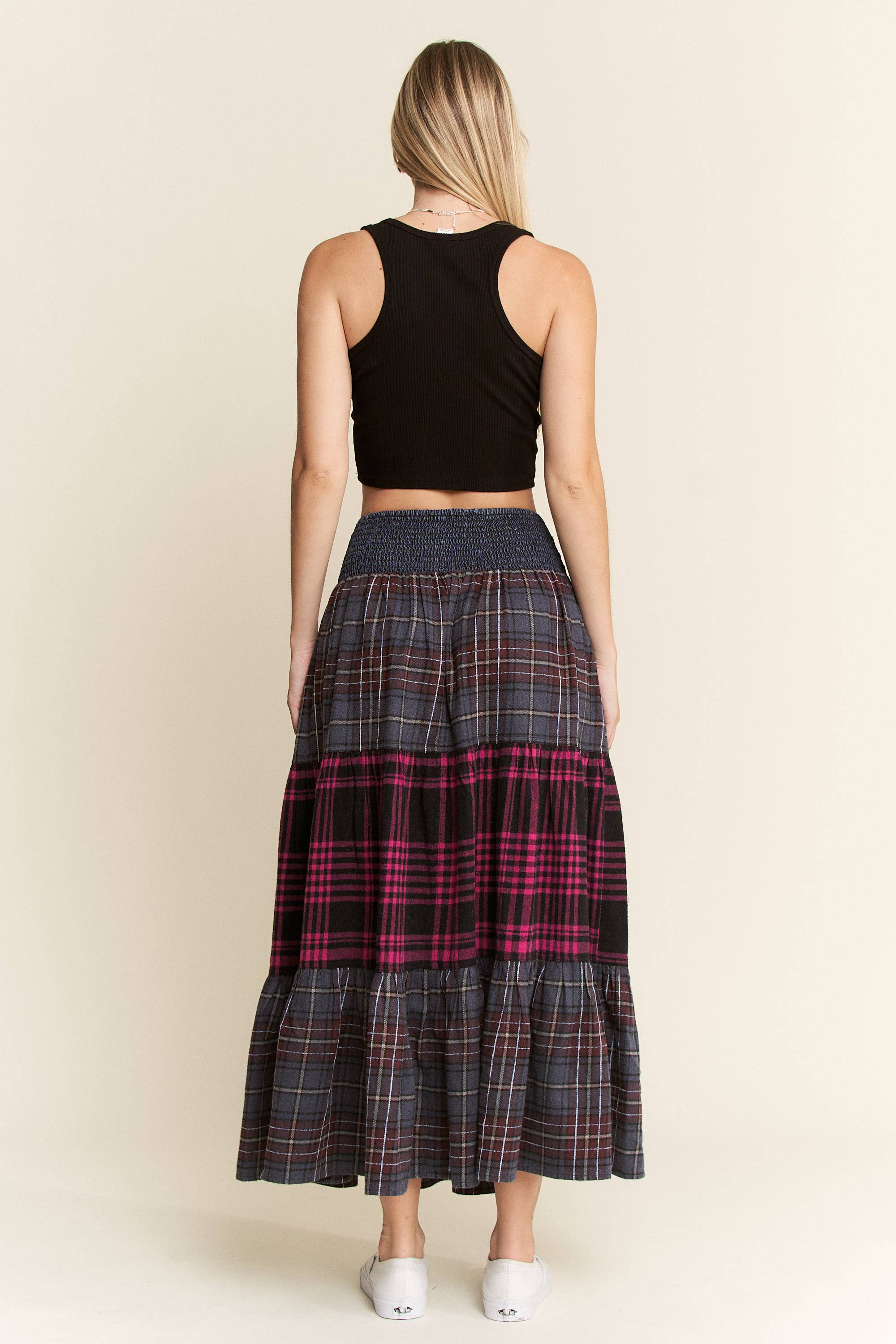 PLAID TIERED SKIRT