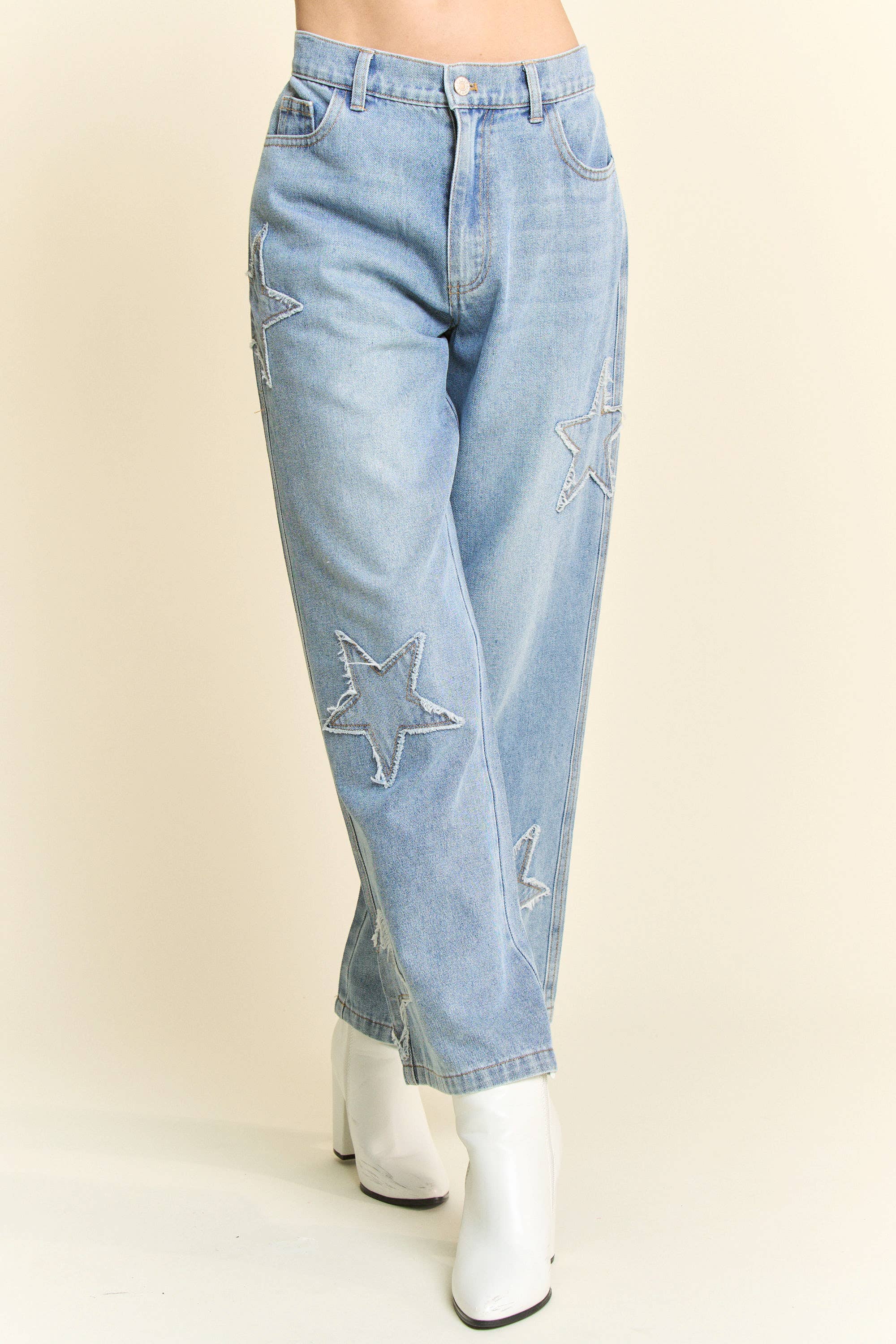 Star Patch Wide Leg Jeans