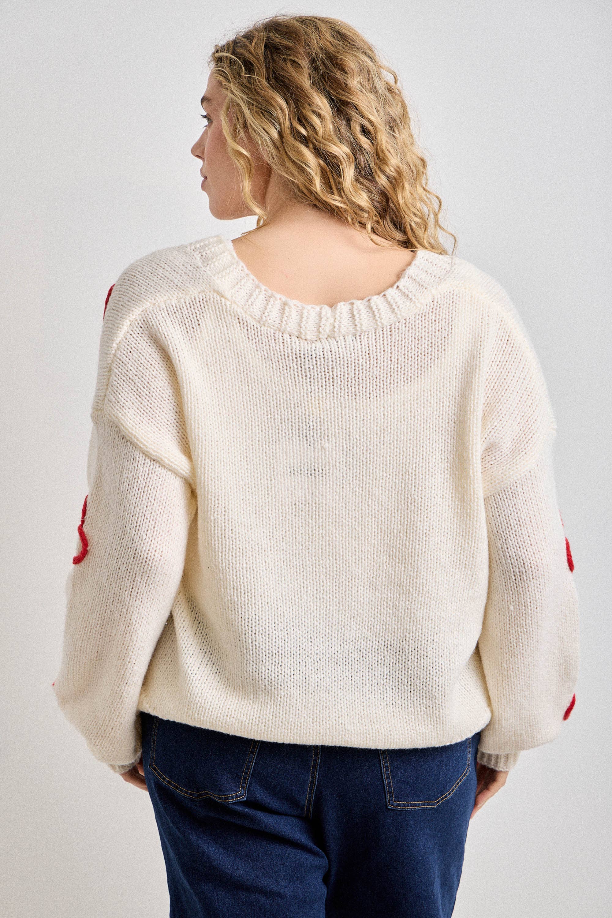 Cream Cardigan with Heart Embroidery (Plus)