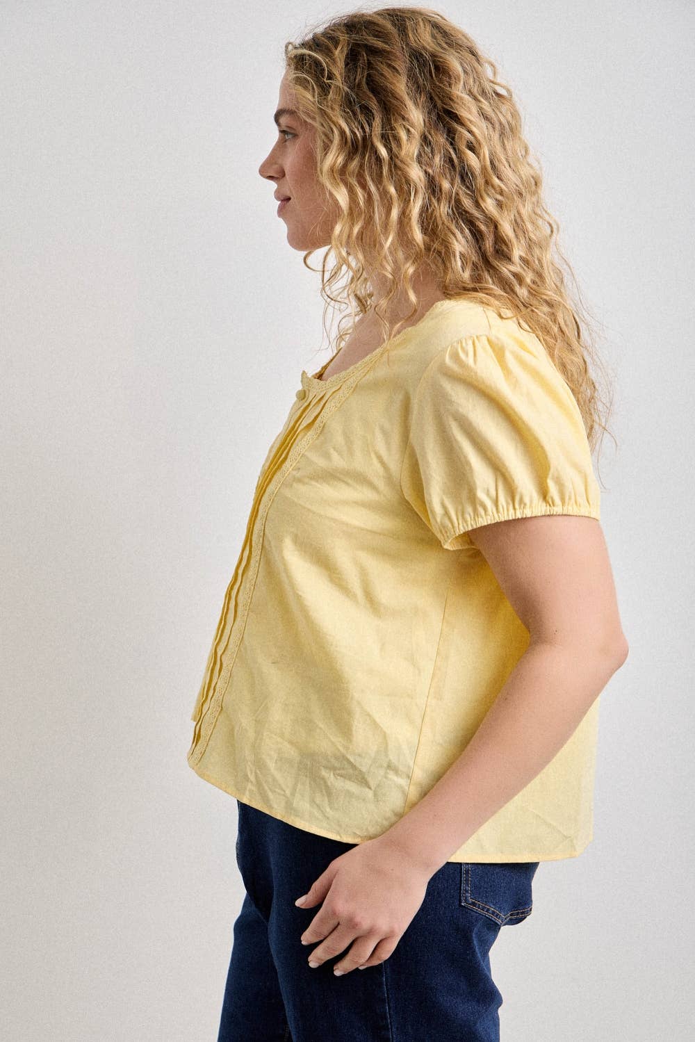 Pintuck Pleated Button-Front Shell Top (Plus)