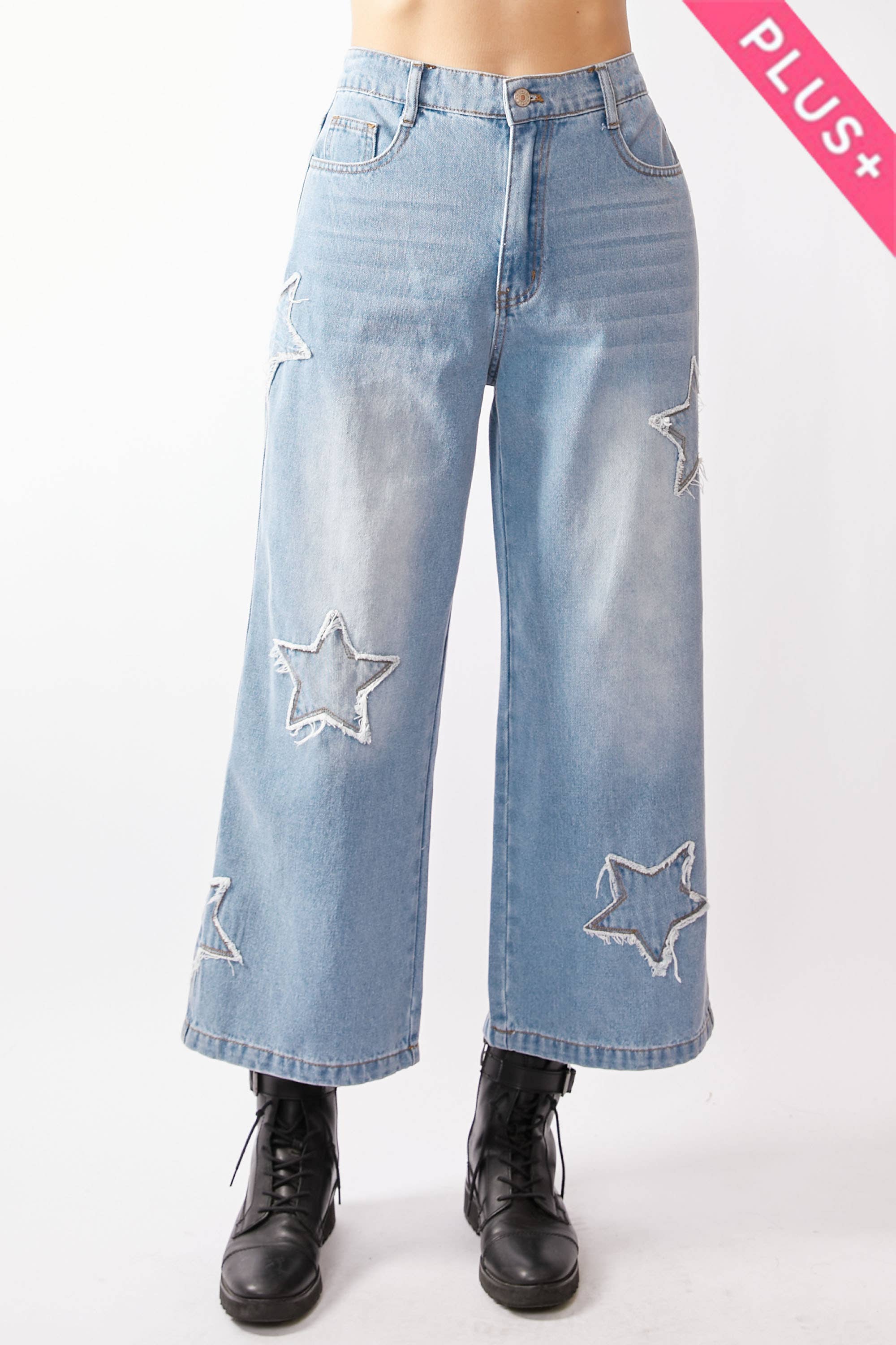 Star Patch Wide Leg Jeans (Plus)