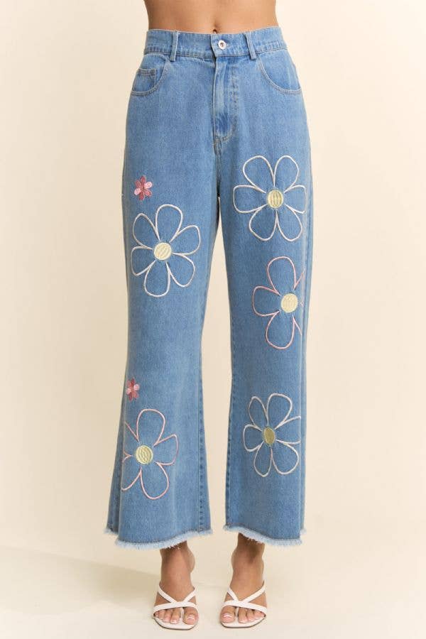 Flower Embroidered Jeans