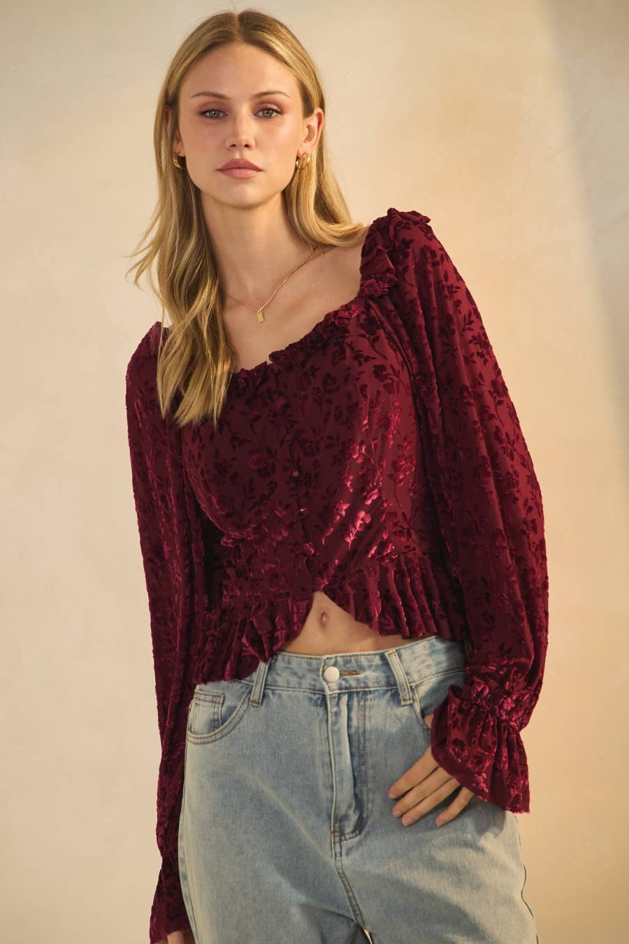 Burn Out Velvet Floral Blouse