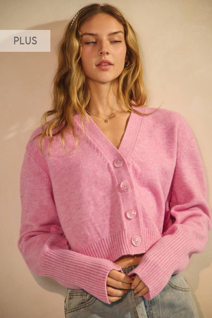 Soft Cropped Button-front Cardigan (Plus)
