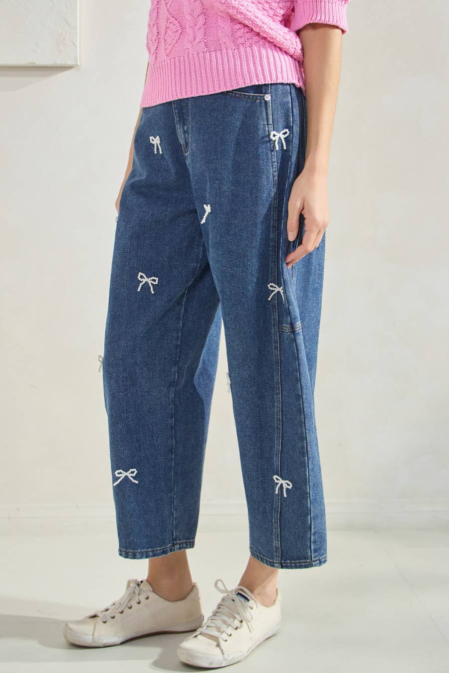 Washed Denim Mom Jean Pants