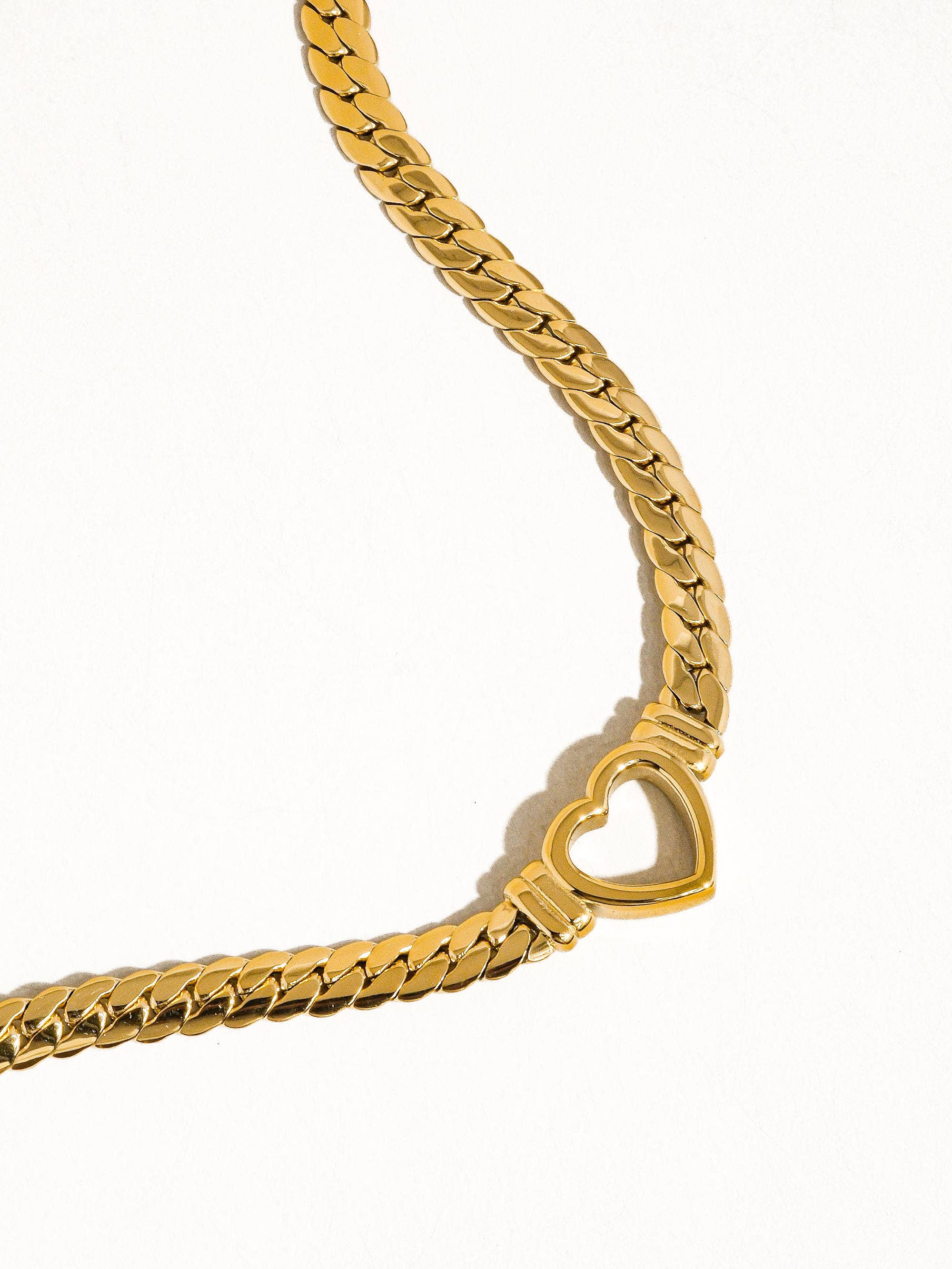 Tessa 14K Non-Tarnish Heart Snake Chain Necklace, Bracelet
