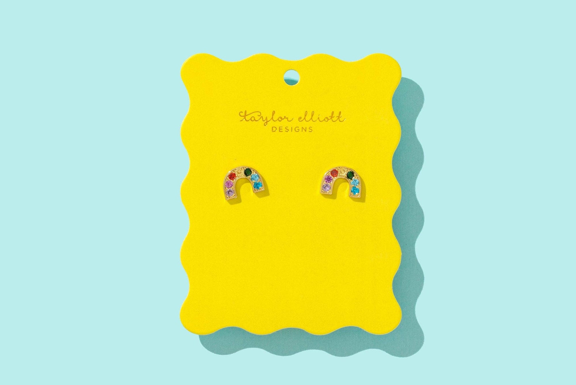 Stud Earrings - Gold Rainbows w/Multi-Colored Gems - Charlie