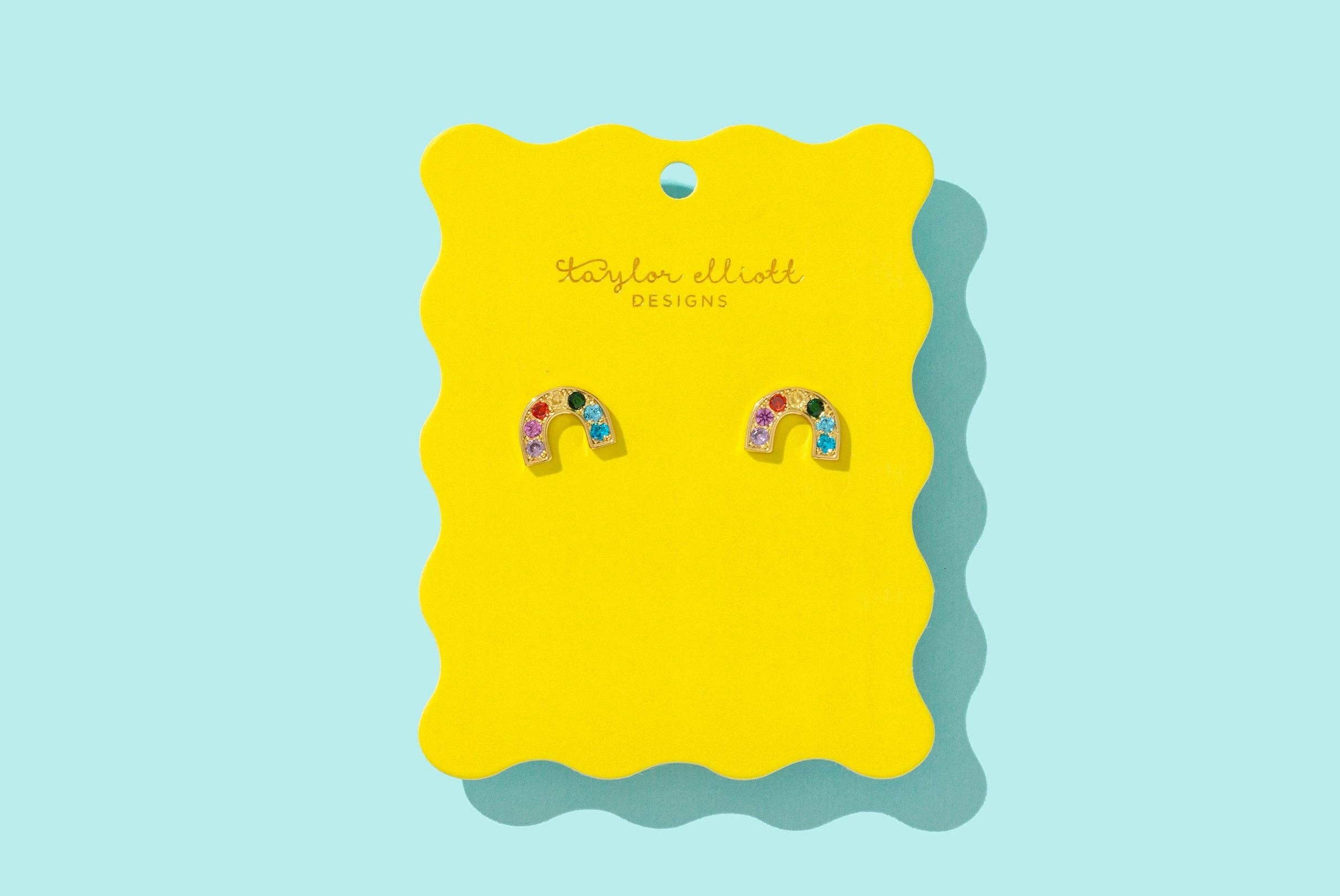 Stud Earrings - Gold Rainbows w/Multi-Colored Gems - Charlie