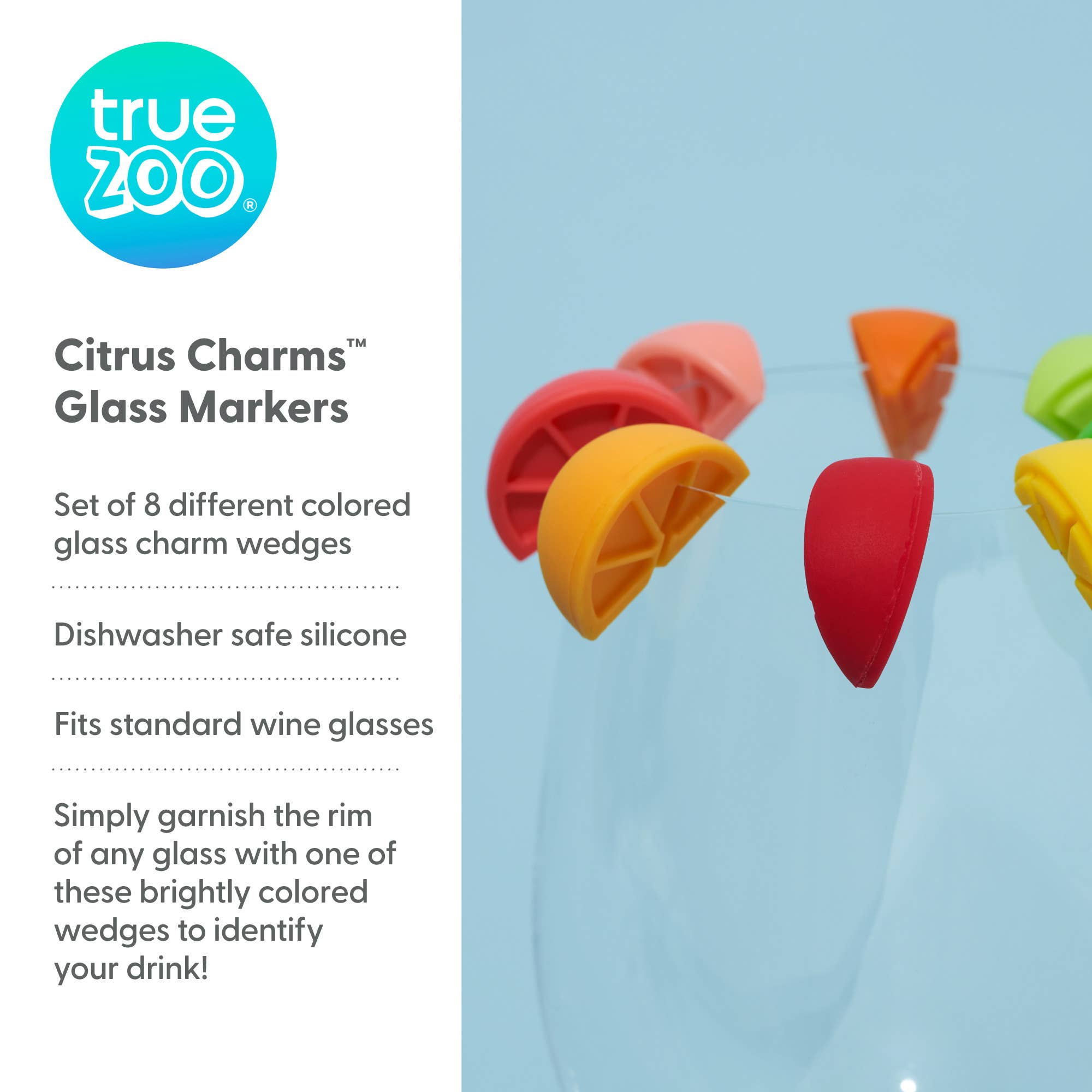 TrueZoo Citrus Charms Silicone Glass Markers - Set of 8