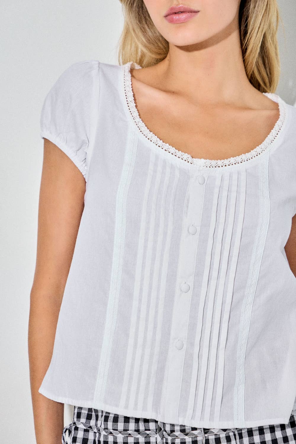 Pintuck Pleated Button-Front Shell Top
