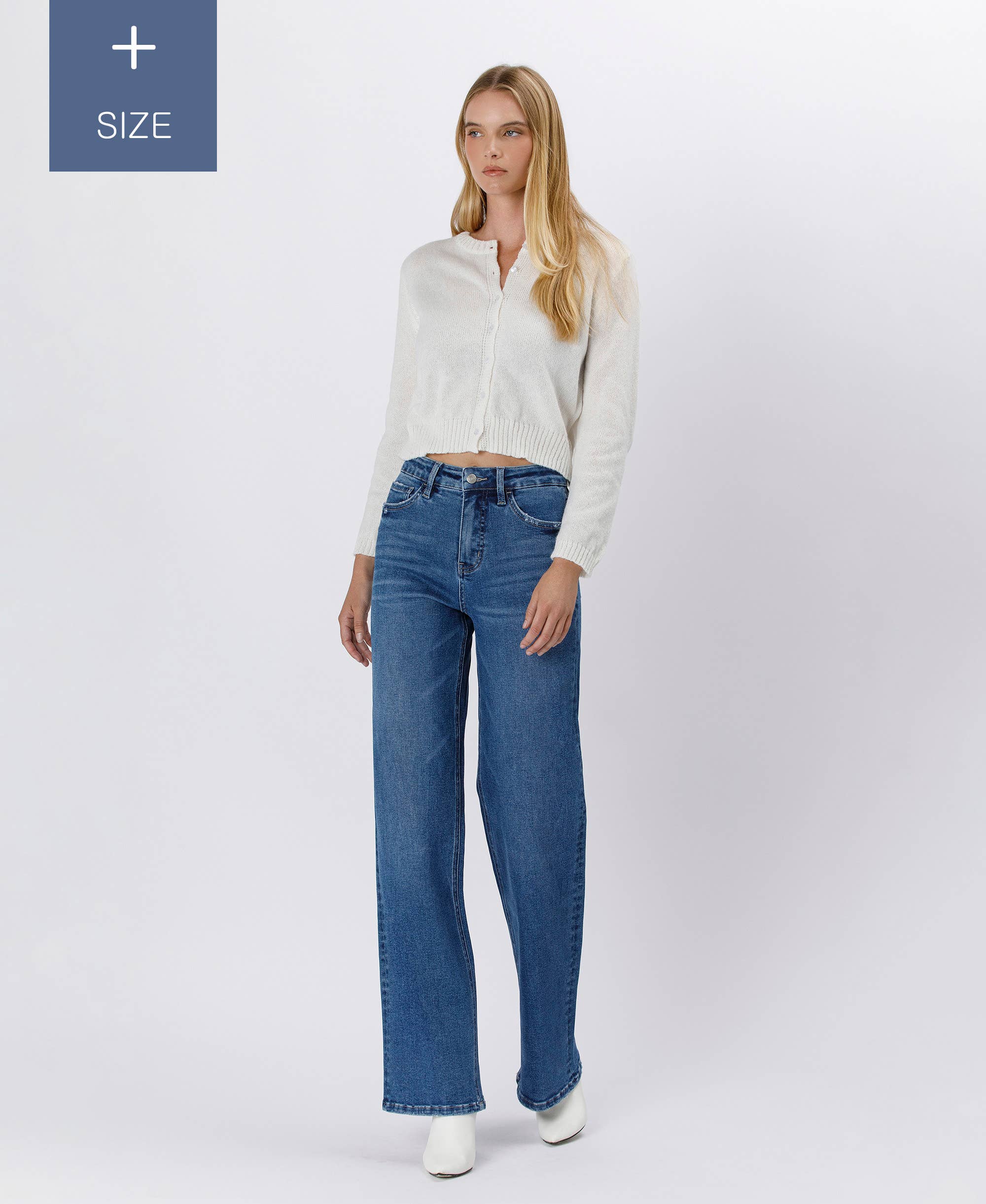 Super High Rise Stretch 90's Wide Leg Jeans (Plus)