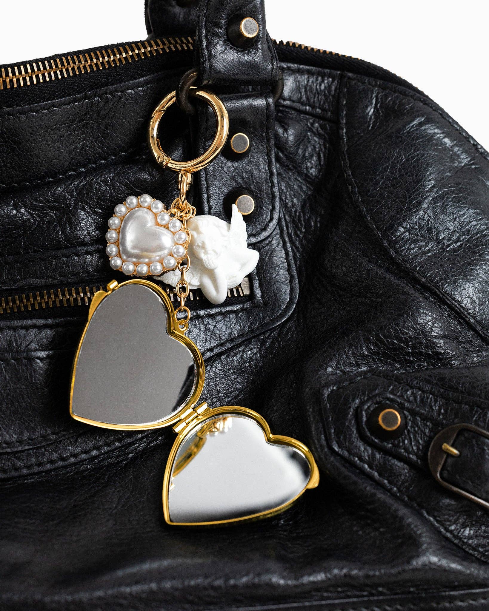 Angel Kiss Mirror Locket with Pearl Heart Bag Charm