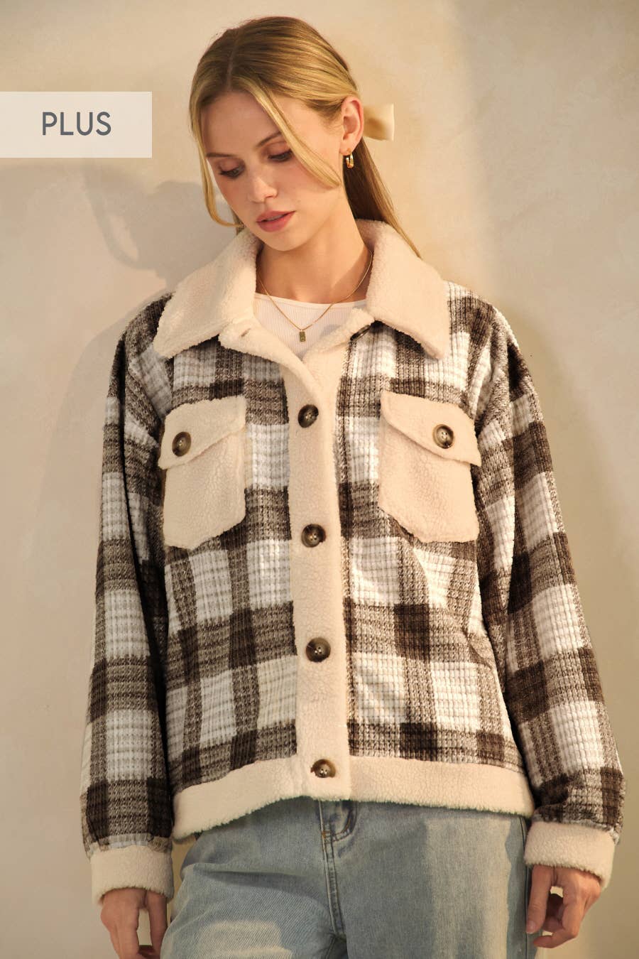 Plaid Sherpa Jacket (Plus)