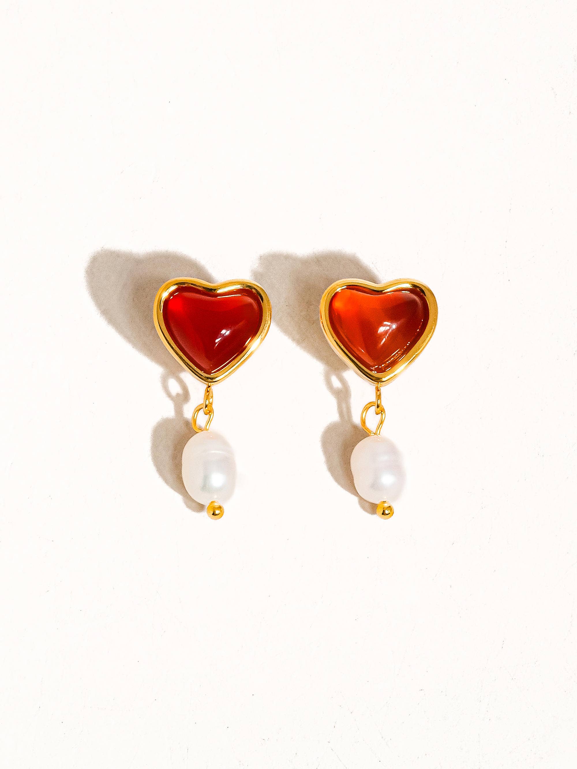 Marlon 18K Gold Non-Tarnish Heart and Pearl Earring