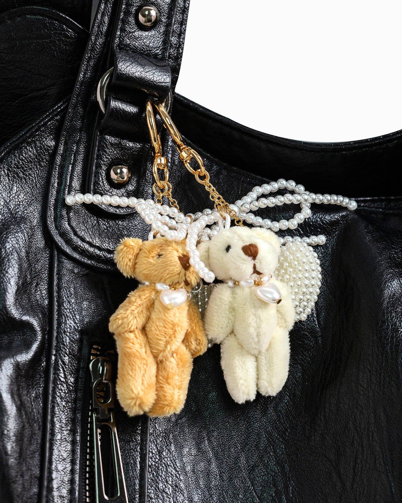 Plush Bear Pearlized Bow Heart Bag Charm