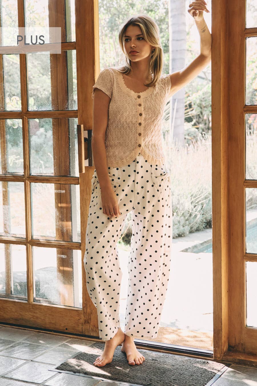 Shimmering Open-knit Short-sleeve Cardigan (Plus)