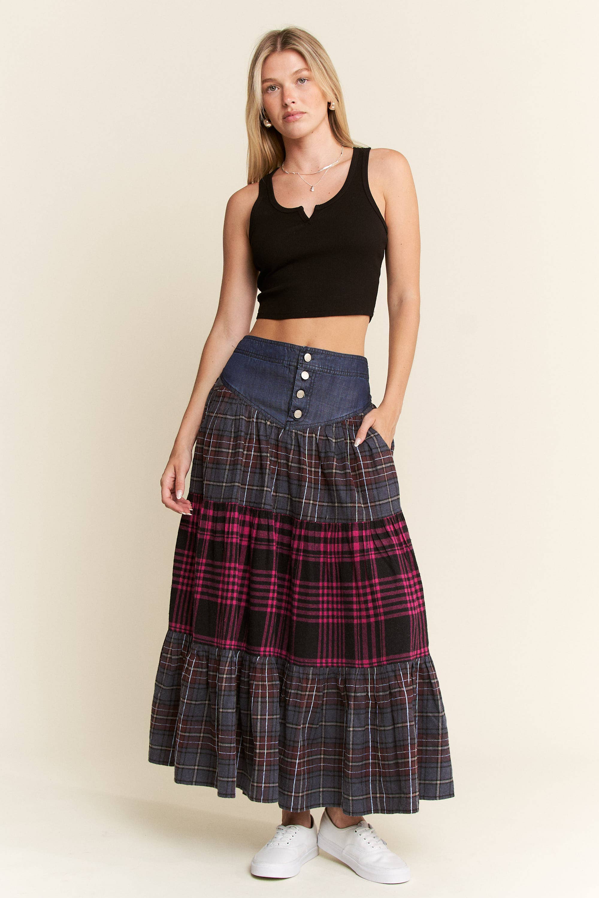 PLAID TIERED SKIRT