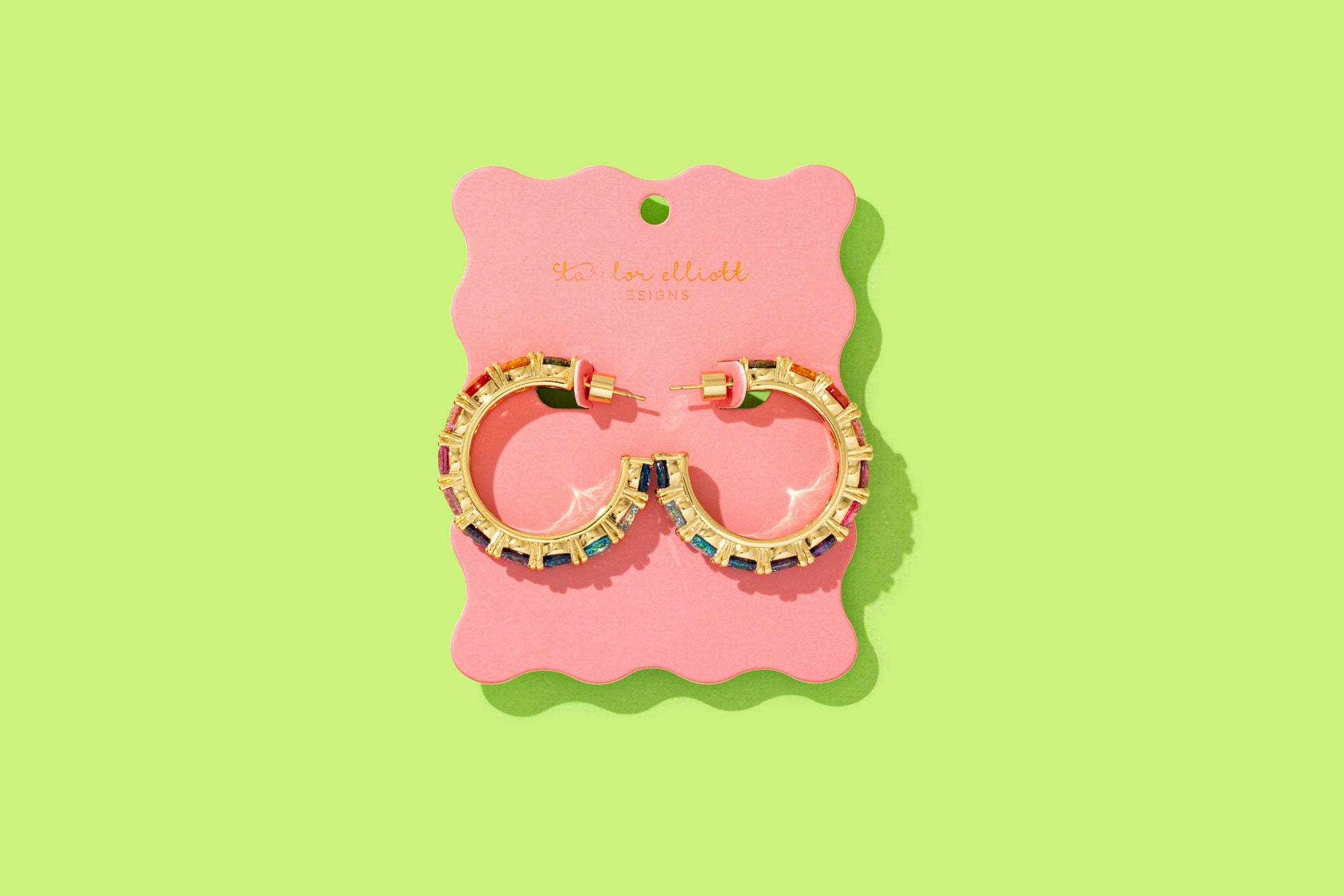 Hoop Earrings - Medium - Gold-Plated w/Colorful Gems - Elise