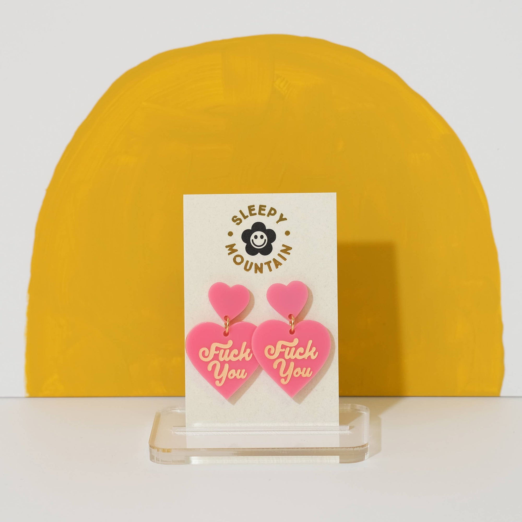 F U Double Heart Dangles - Pink