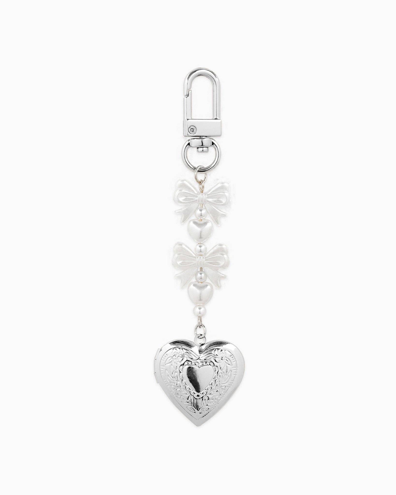 Bow Pearl Heart Locket Bag Charm