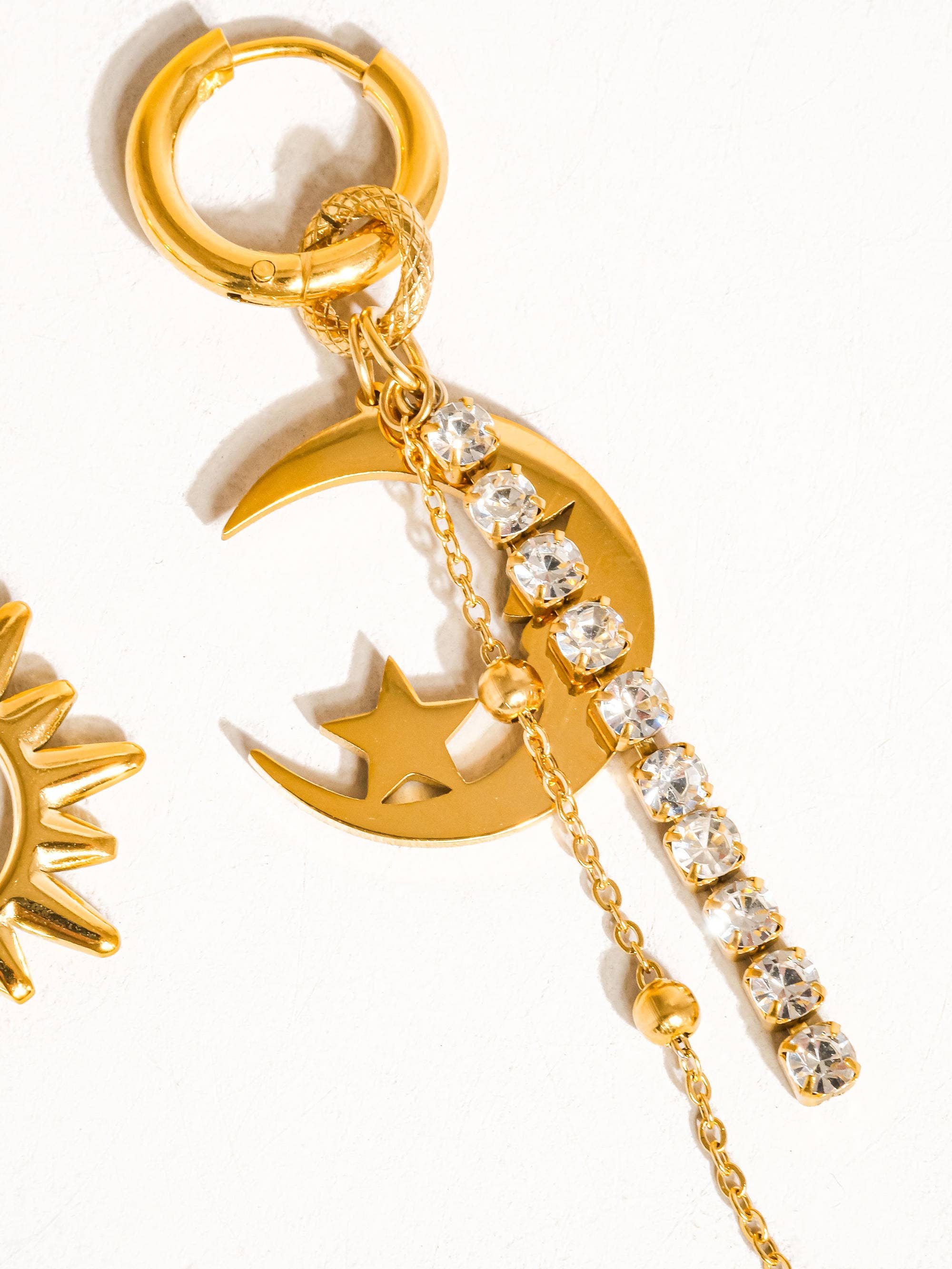 Edmée 18K Gold Non-Tarnish Mismatch Sun and Moon Earring