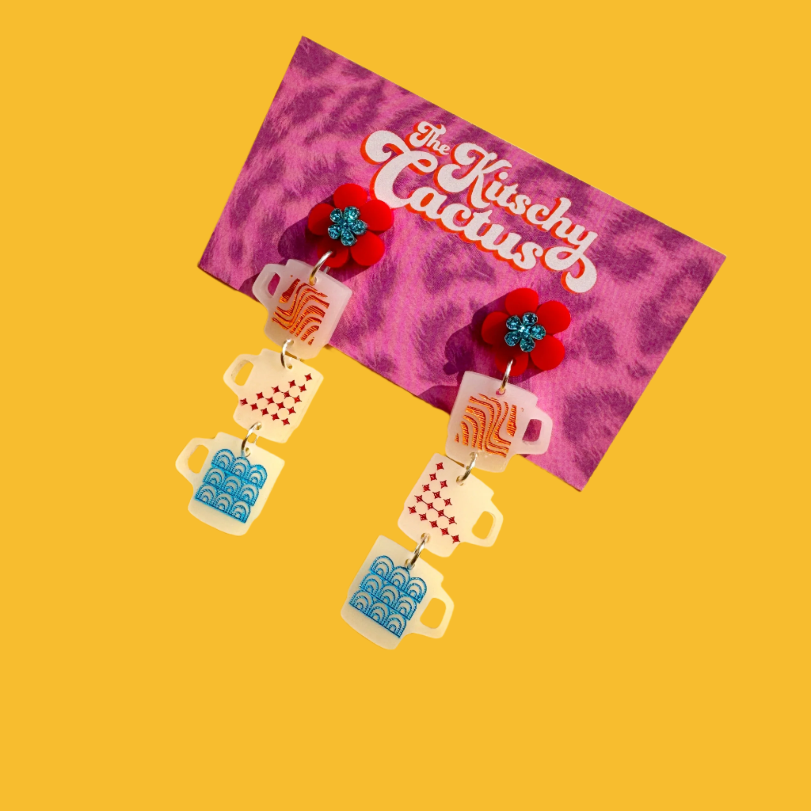 Cigarettes & Coffee- Vintage Milk Glass Mug Earrings