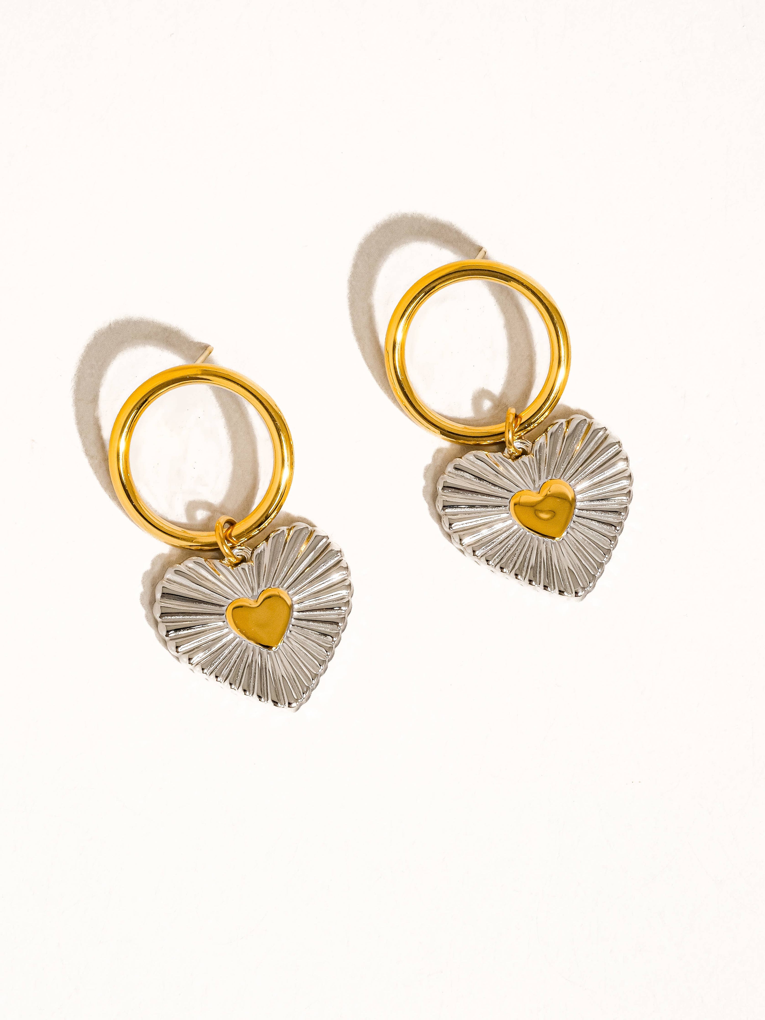 Annette 18K Gold Non-Tarnish Two Tone Heart Earring