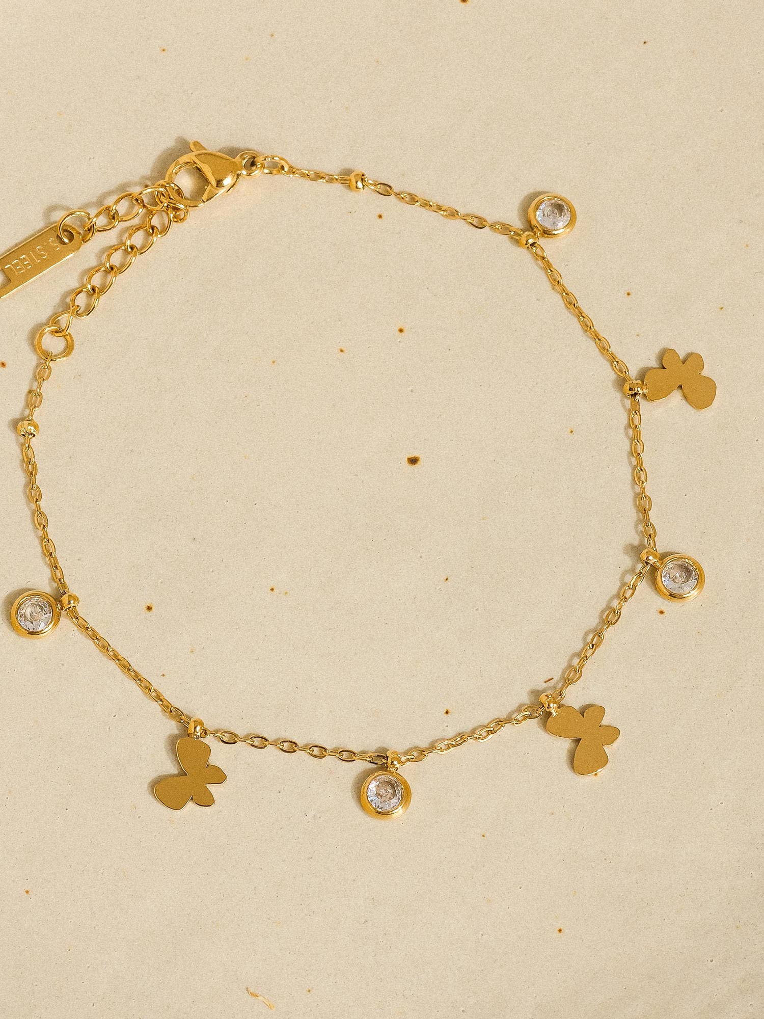 Jersey 18K Non-Tarnish Butterfly CZ Charm Bracelet