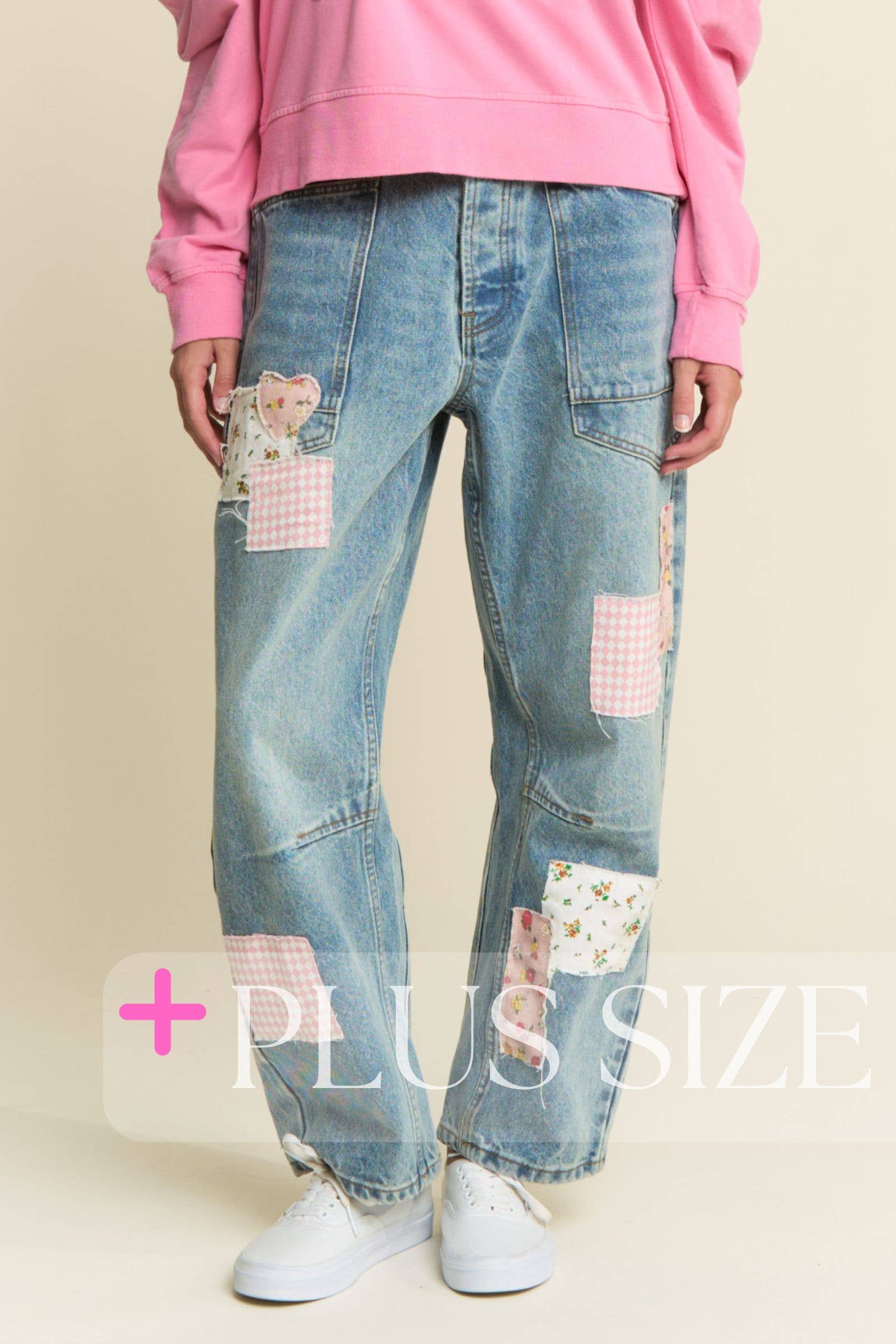 Light Wash Spring Patchwork Jeans (Plus)