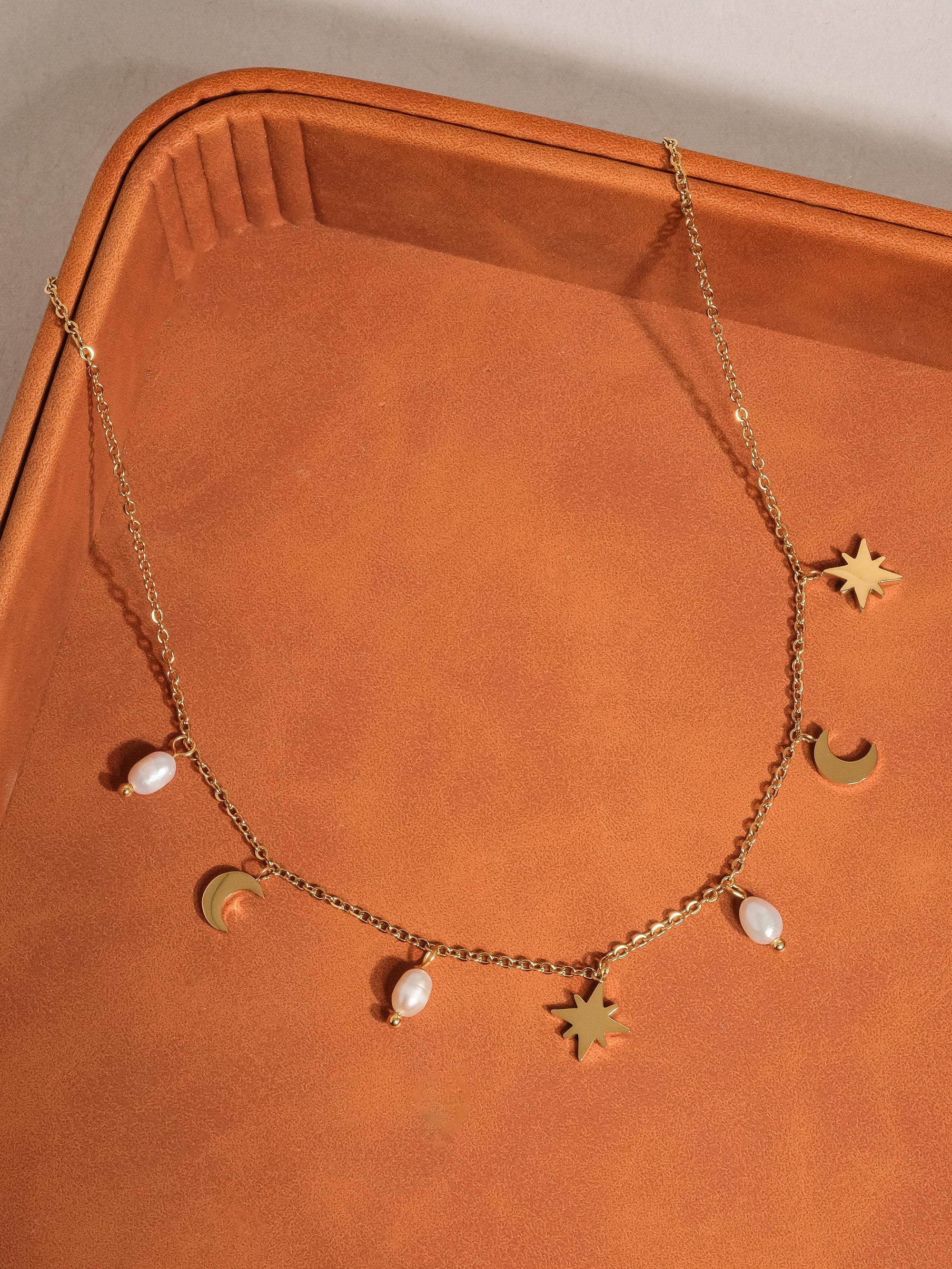 Amaury 18K Gold Non-Tarnish Pearl Moon and Star Choker
