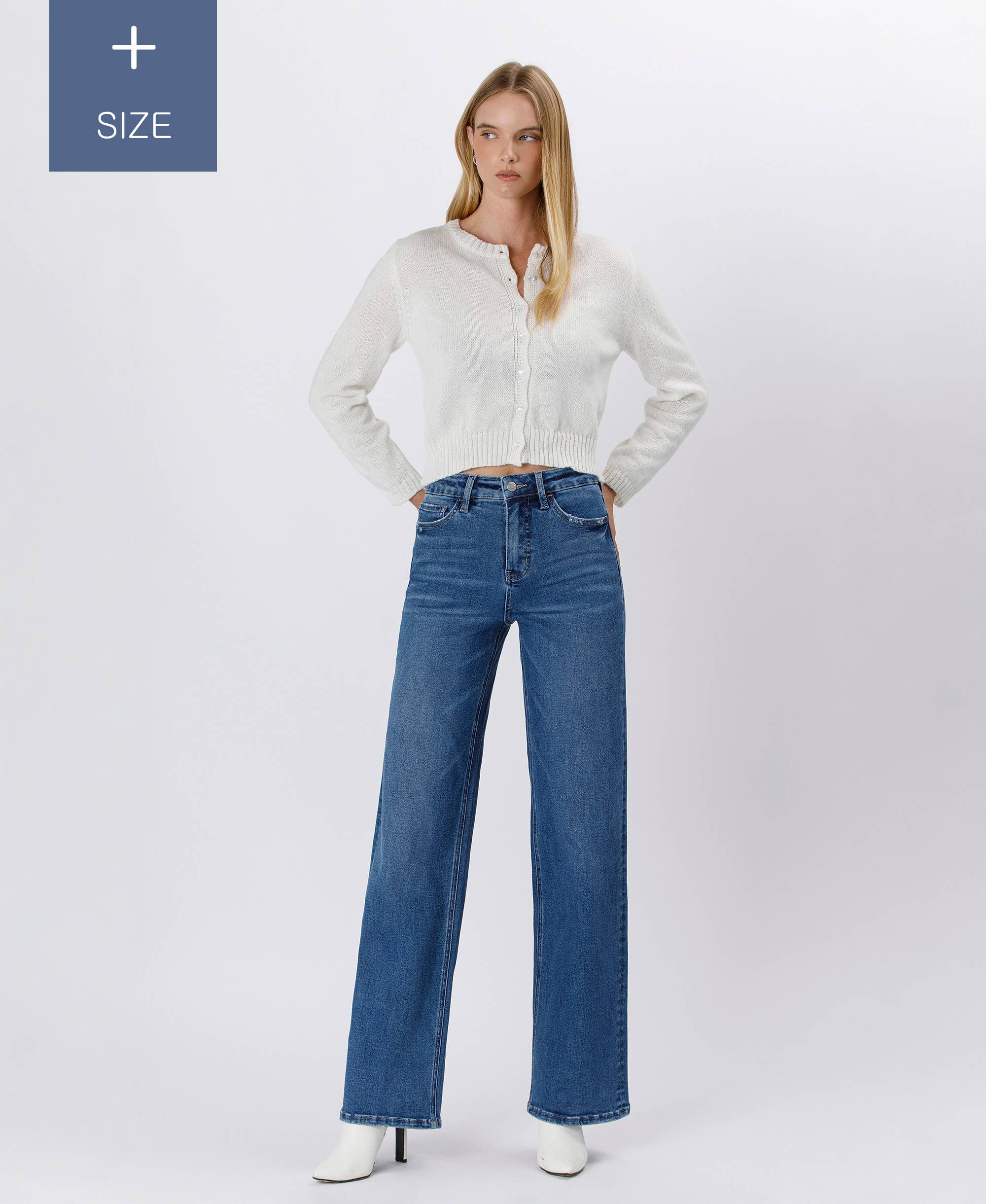 Super High Rise Stretch 90's Wide Leg Jeans (Plus)