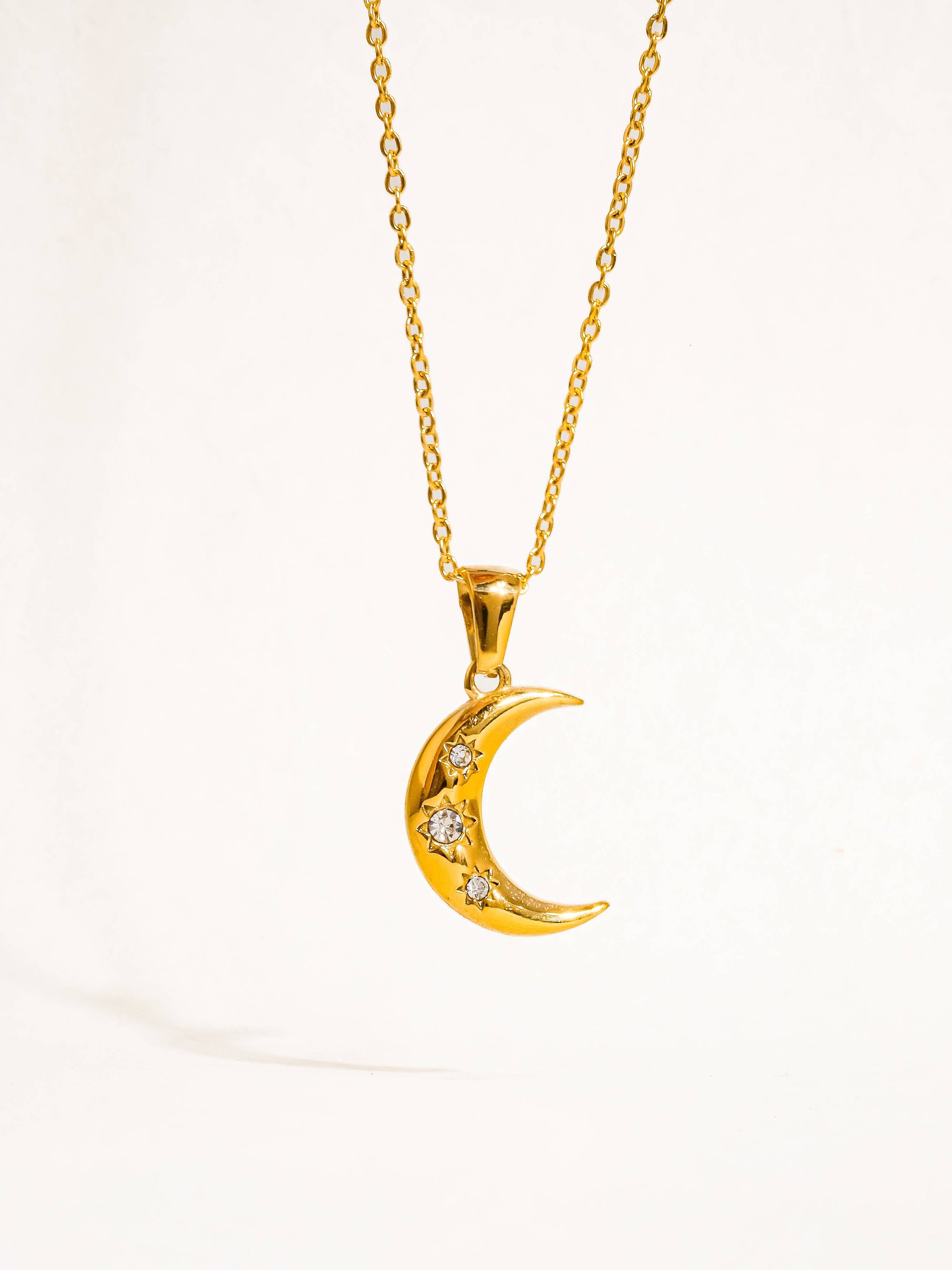 Atlas 18K Gold Non-Tarnish Half Moon CZ Necklace