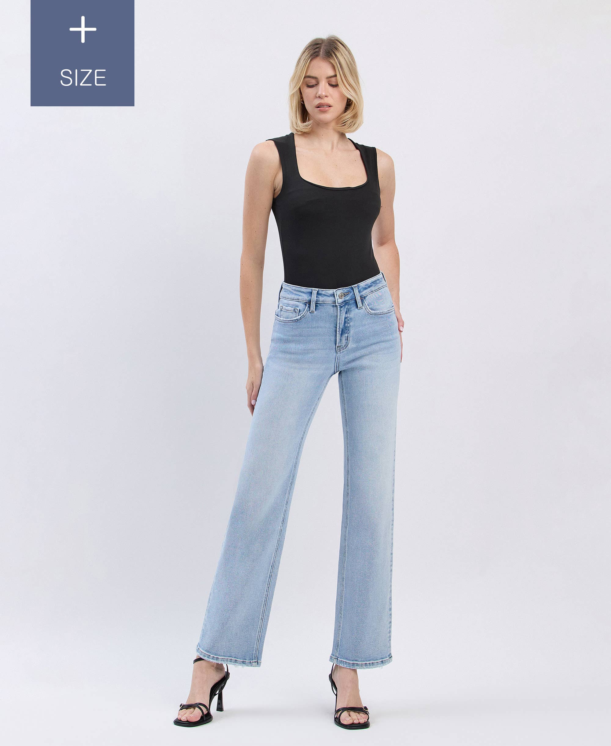 High Rise Stretch Light Wash Slim Wide Legs Jeans (Plus)