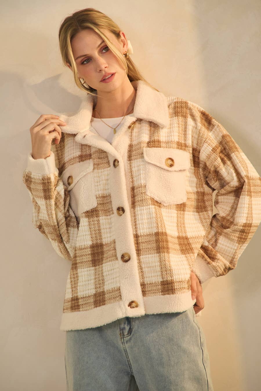 Plaid Sherpa Jacket (Plus)