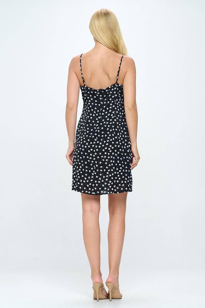 WHITE DITSY FLORAL PRINT DRESS BLACK