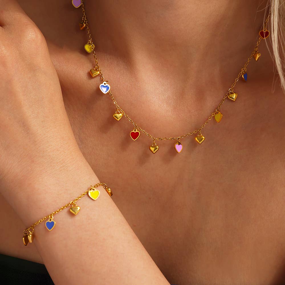 Basile 18K Gold Non-Tarnish Petite Heart Necklace, Bracelet