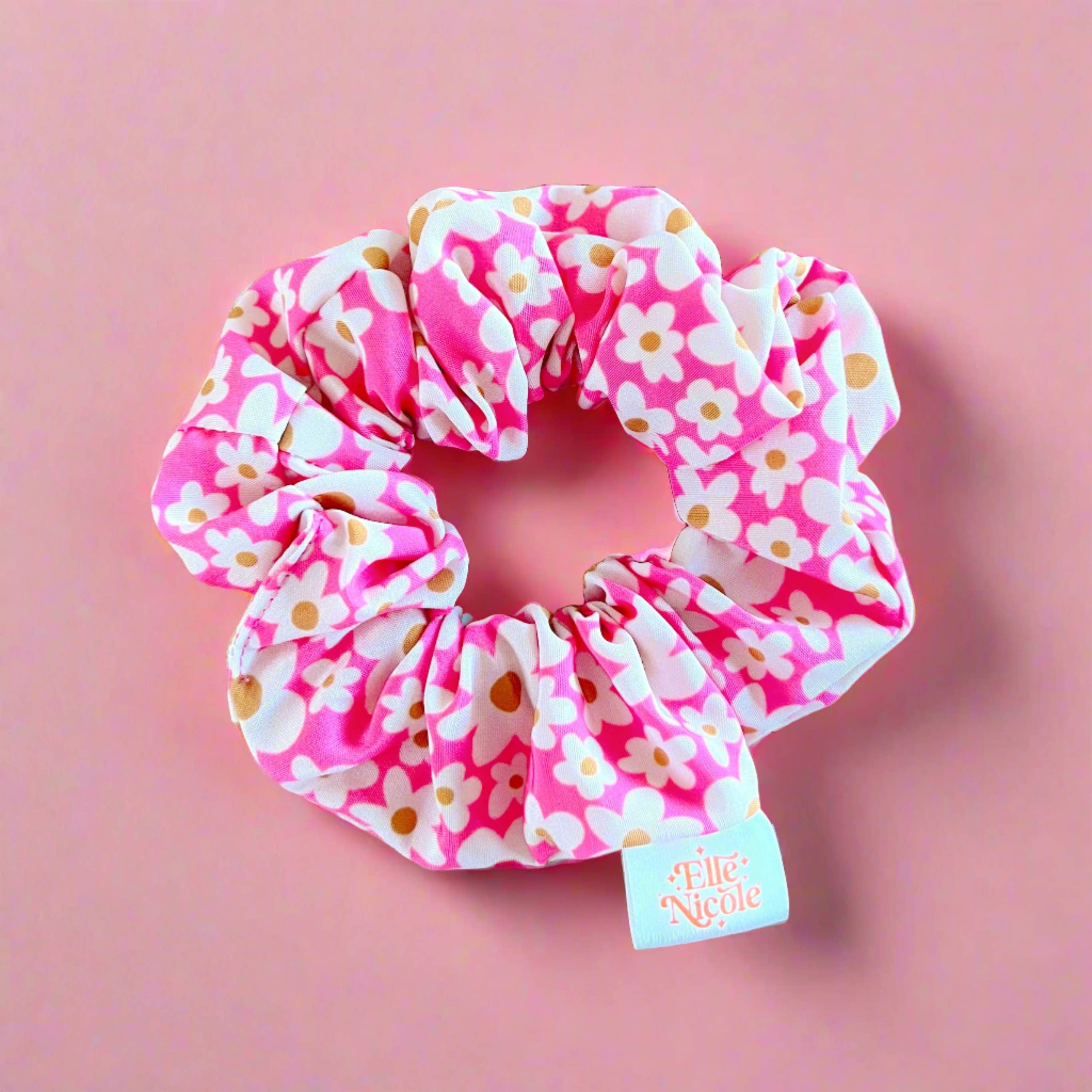 Scrunchie - Pink Daisy Pattern - Hair Accessory