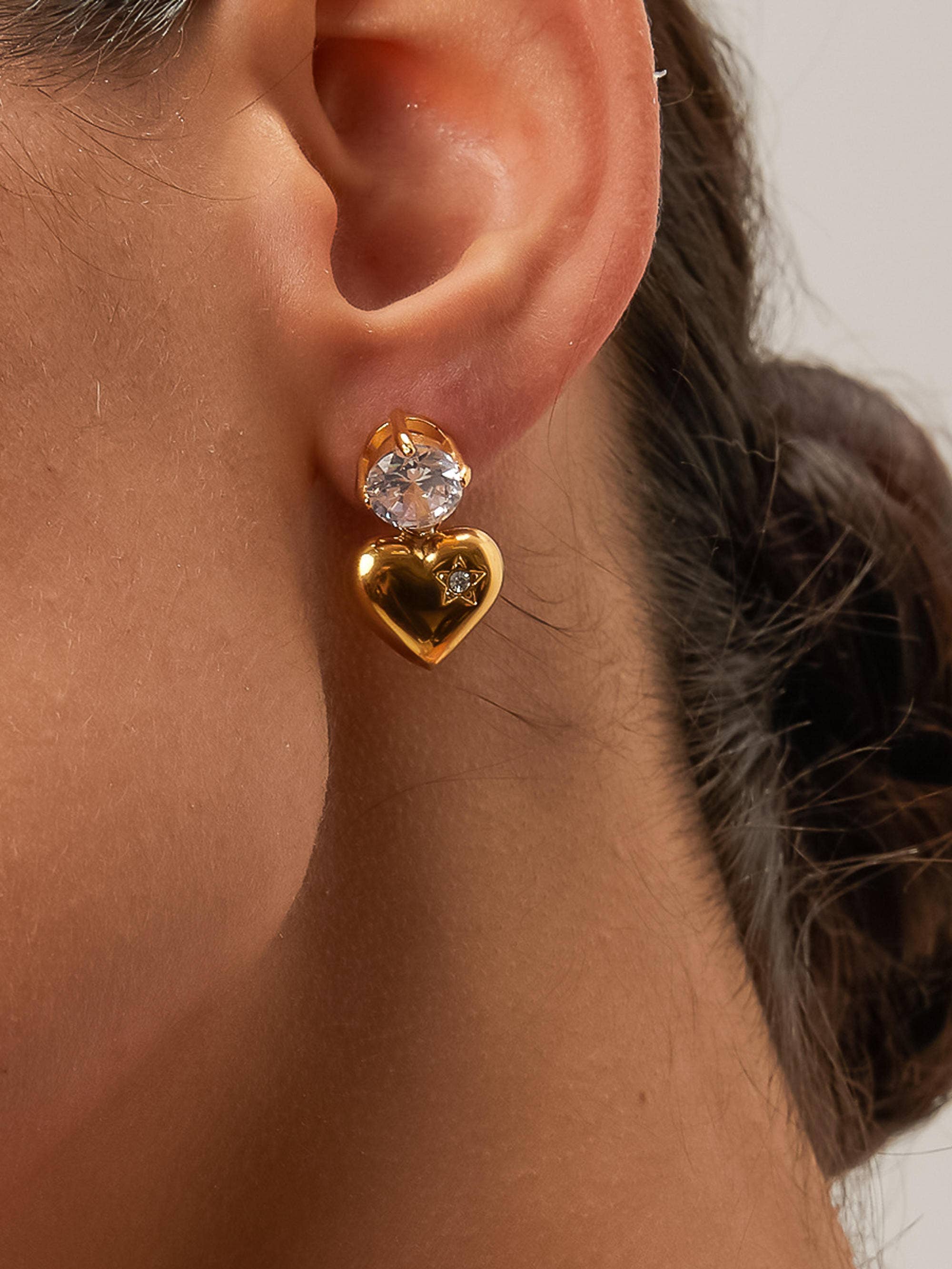 Annika 18K Gold Non-Tarnish CZ Heart Dangle Earring