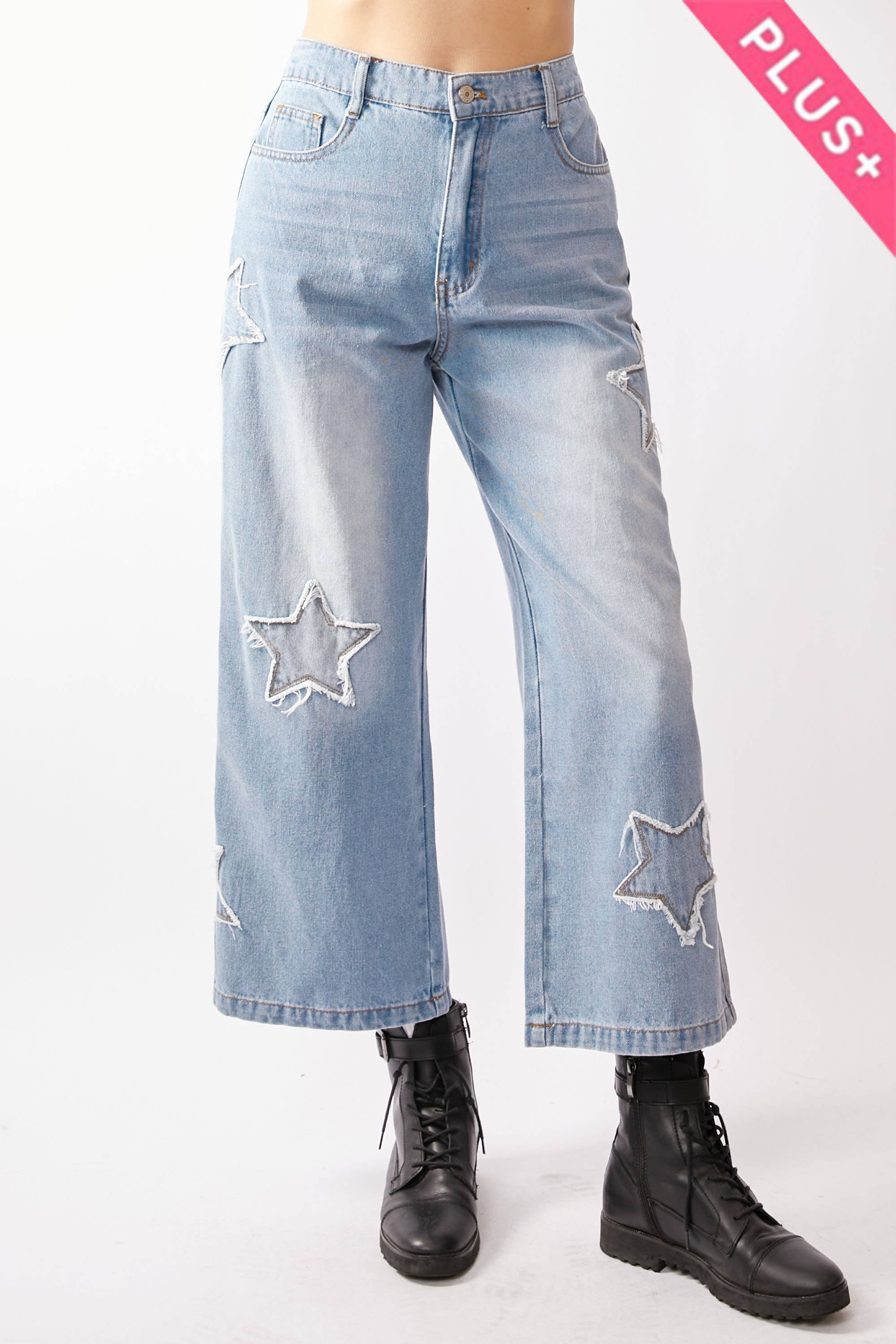 Star Patch Wide Leg Jeans (Plus)