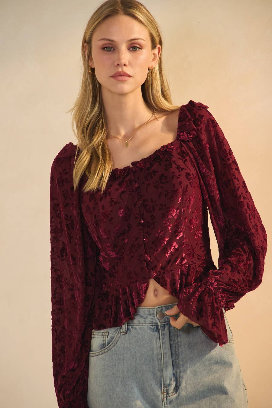 Burn Out Velvet Floral Blouse