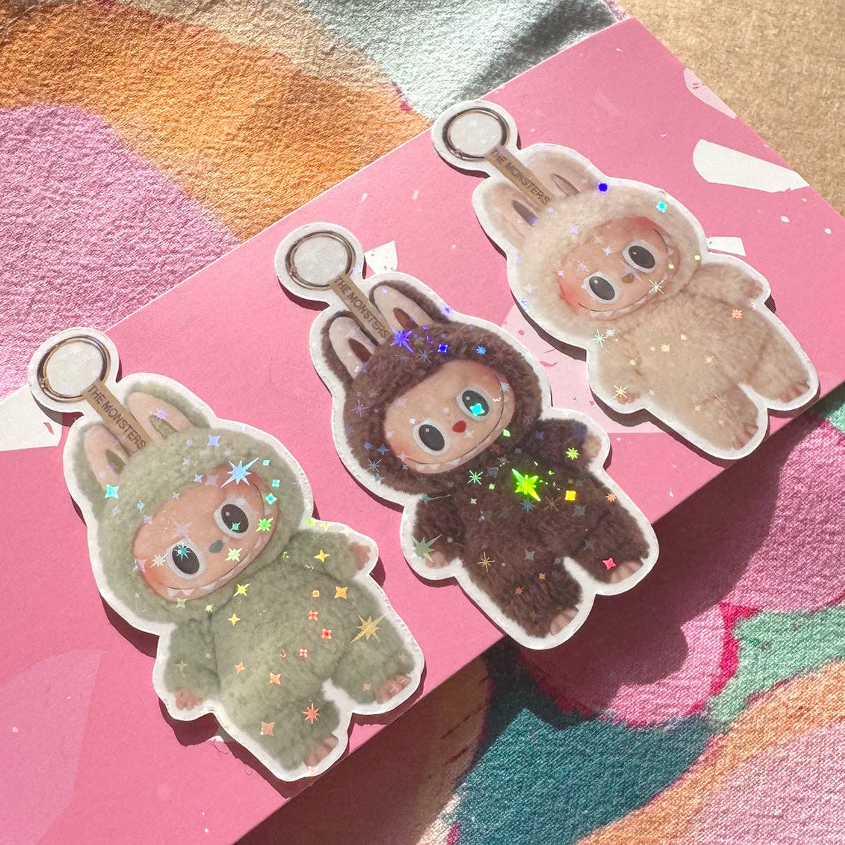 Labubu Macaron Sparkly Stickers - 3 Colors To Choose