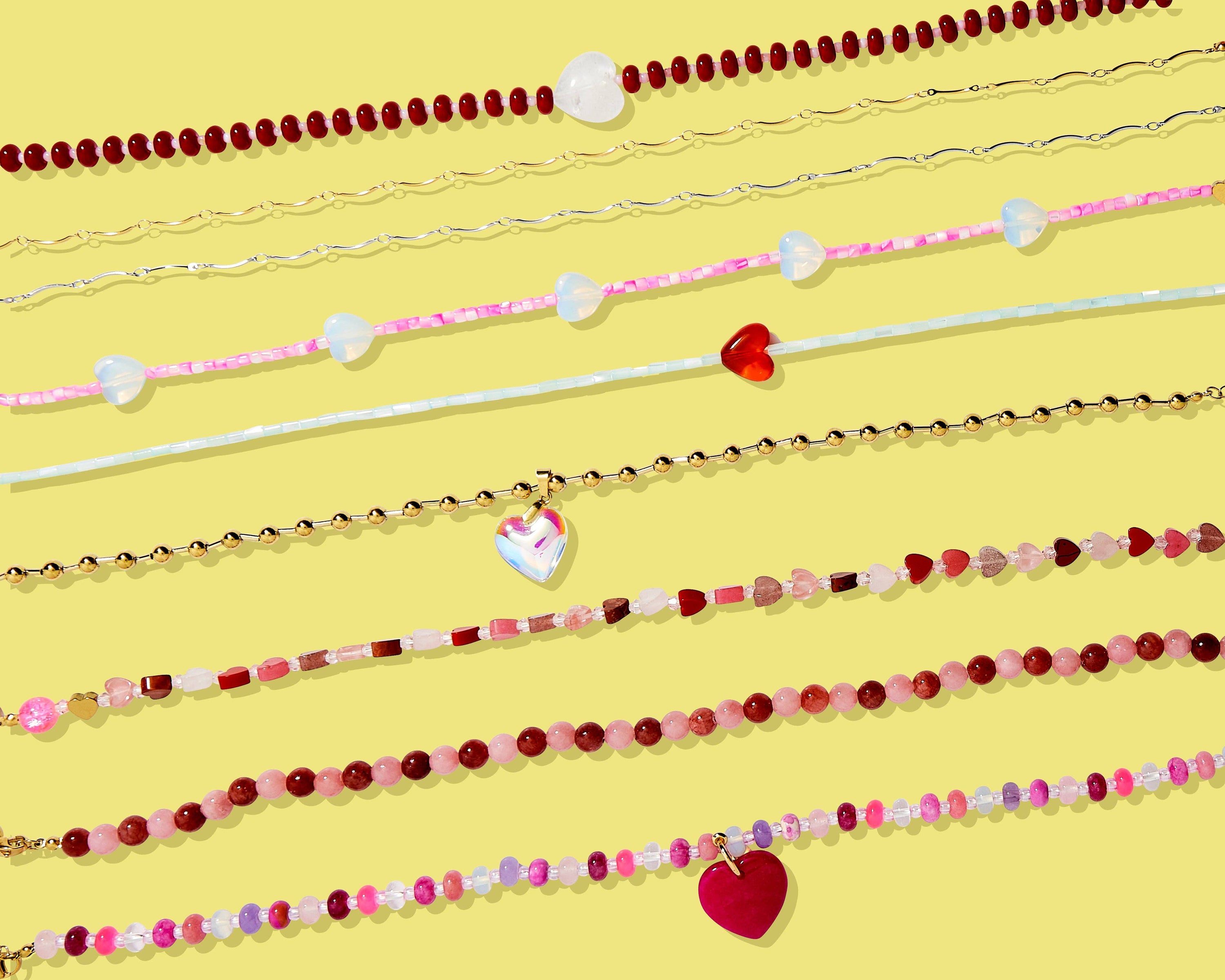 Blue Beads w/Red Glass Heart Charm