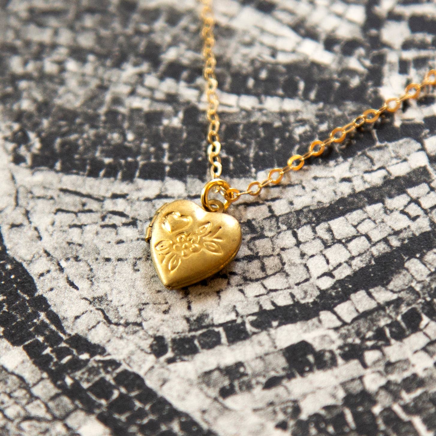 Vintage Tiny Brass Heart Locket Necklace